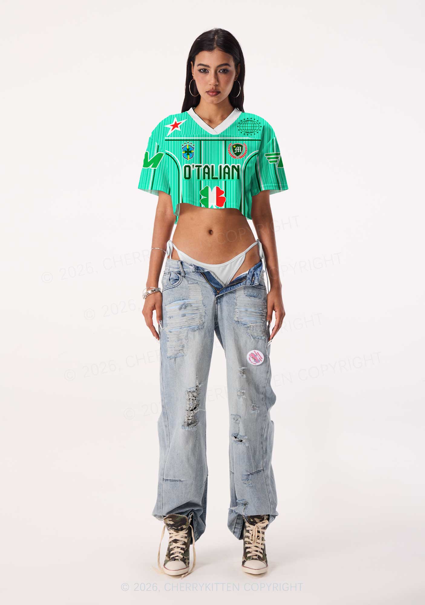 Custom OTalian Shamrock St Patricks Y2K Crop Sport Jersey Shirts Cherrykitten - Image 2