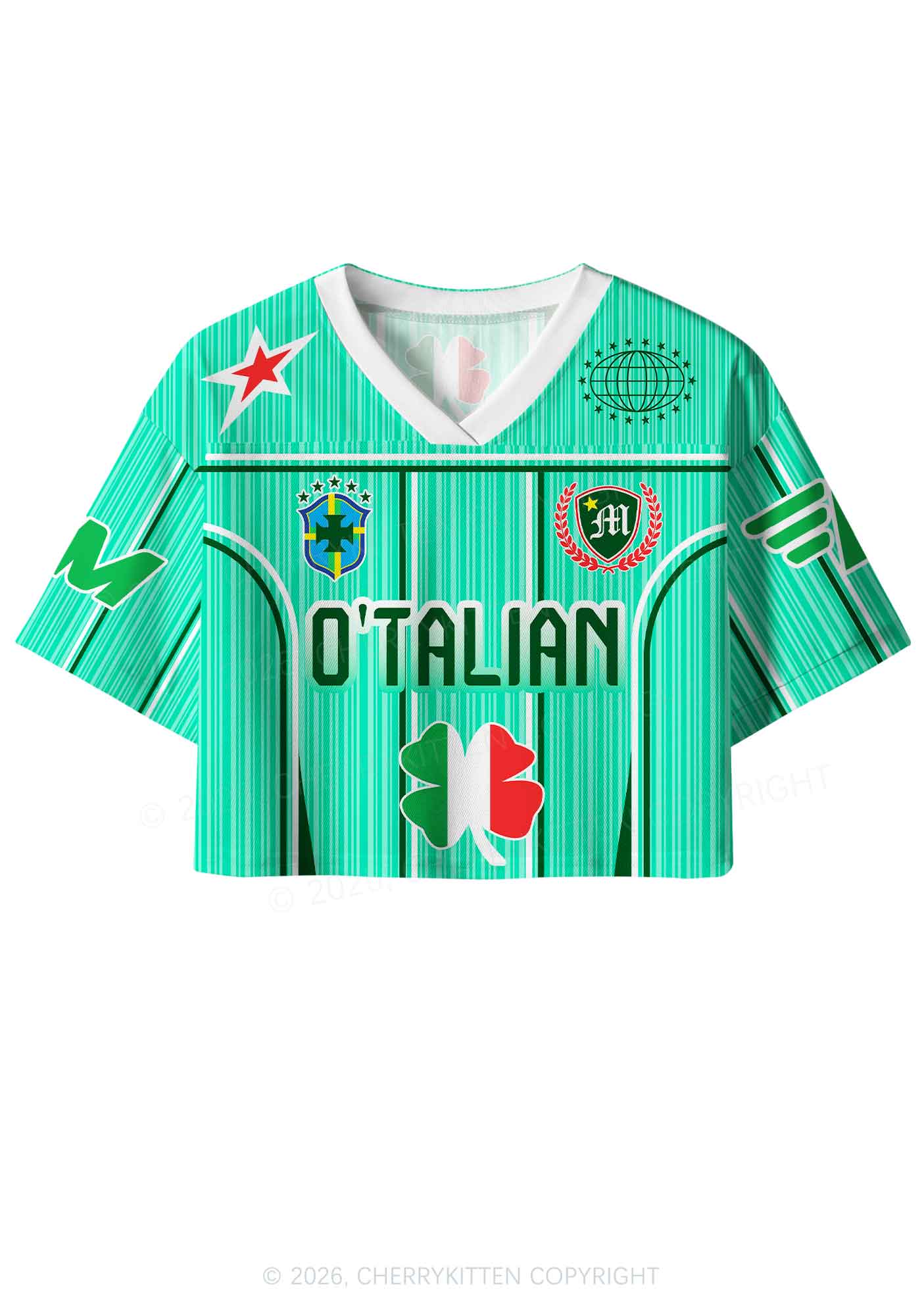 Custom OTalian Shamrock St Patricks Y2K Crop Sport Jersey Shirts Cherrykitten - Image 3