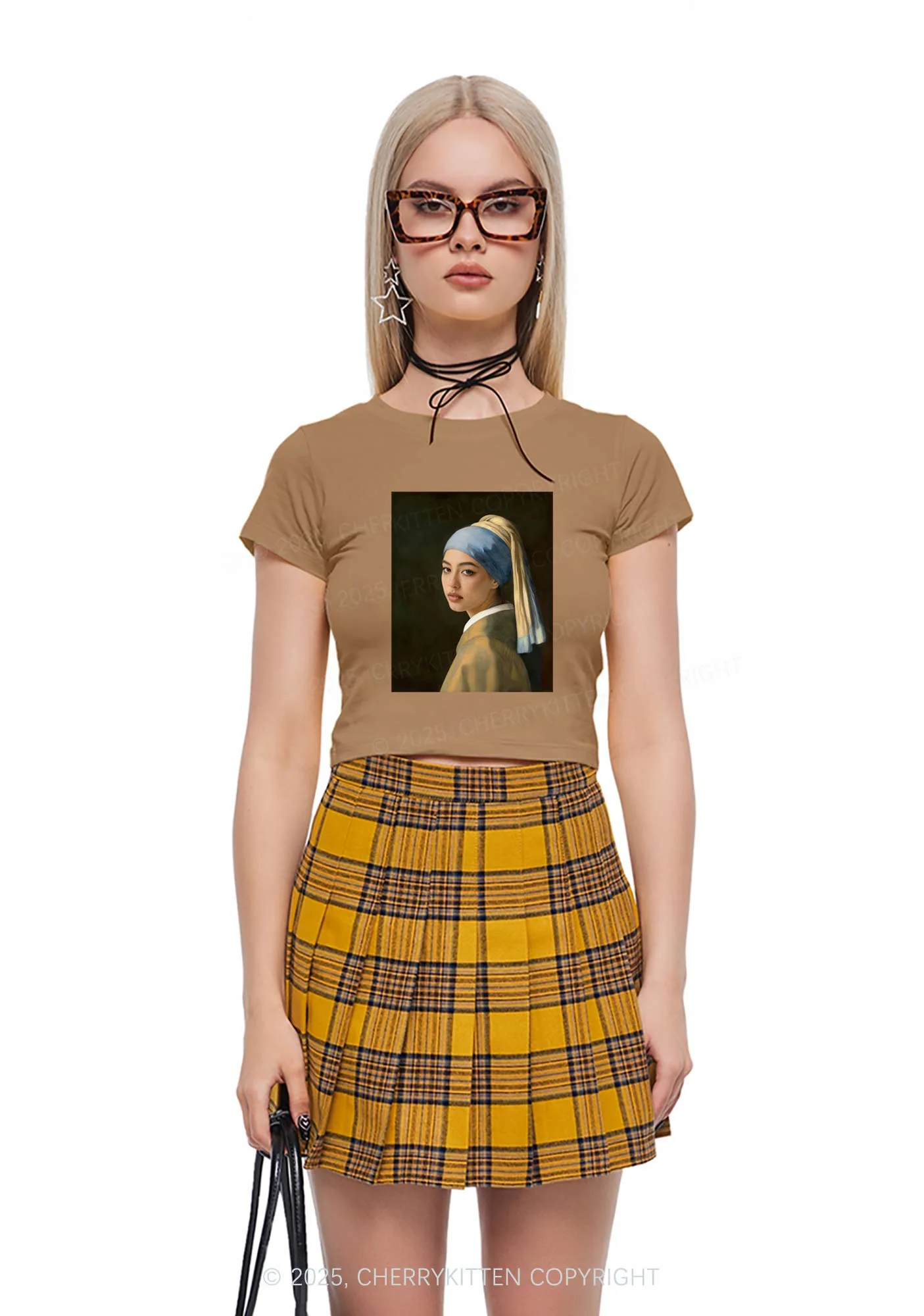 Custom Pearl Portrait Y2K Baby Tee Cherrykitten - Image 2