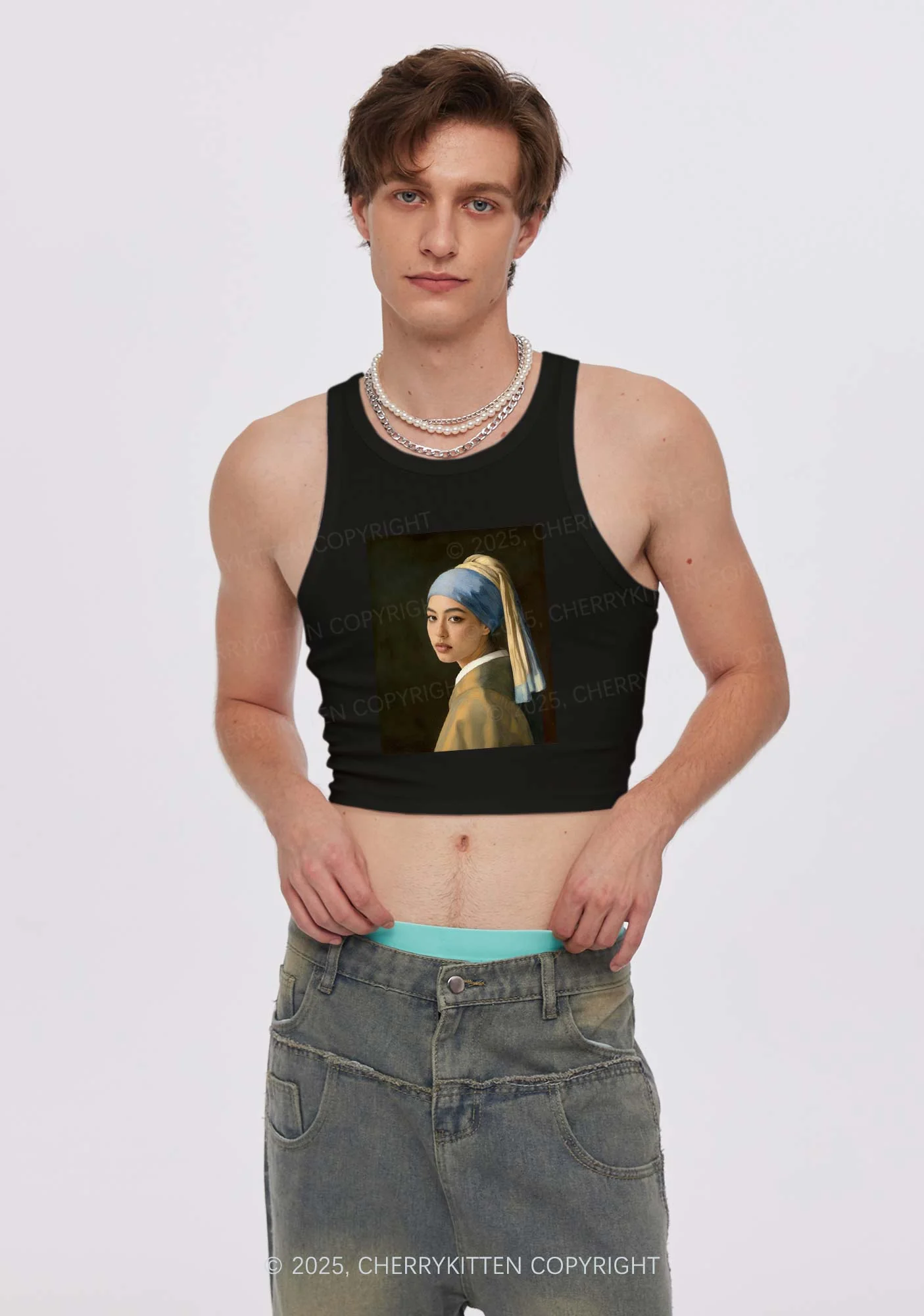 Custom Pearl Portrait Y2K Crop Tank Top Cherrykitten - Image 2