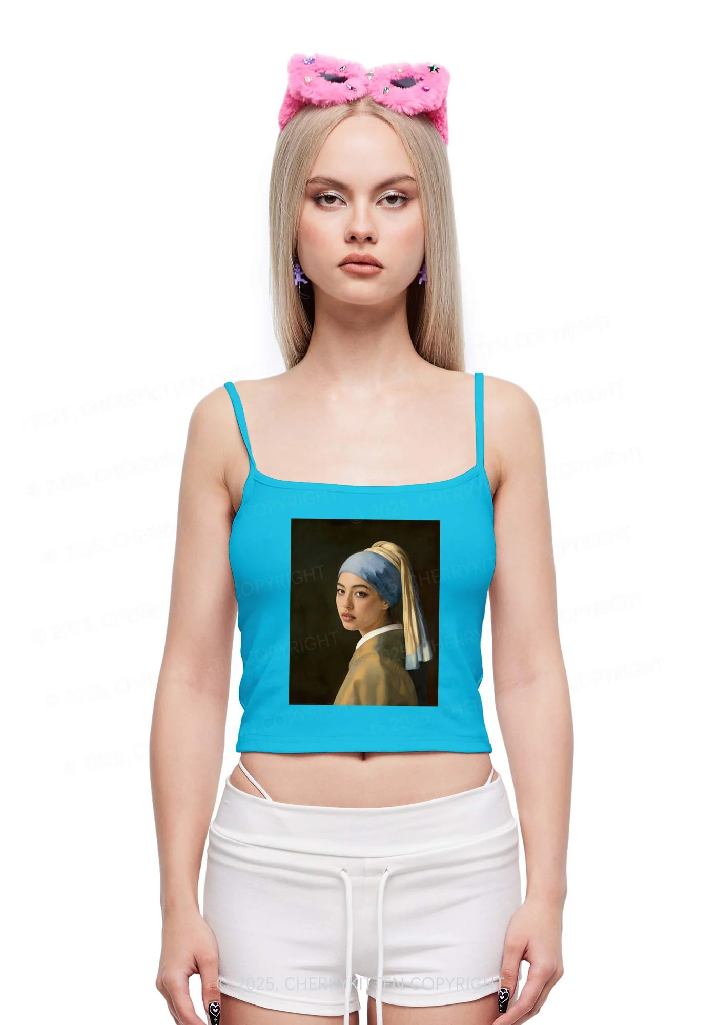 Custom Pearl Portrait Y2K Spaghetti Strap Cami Cherrykitten - Image 2