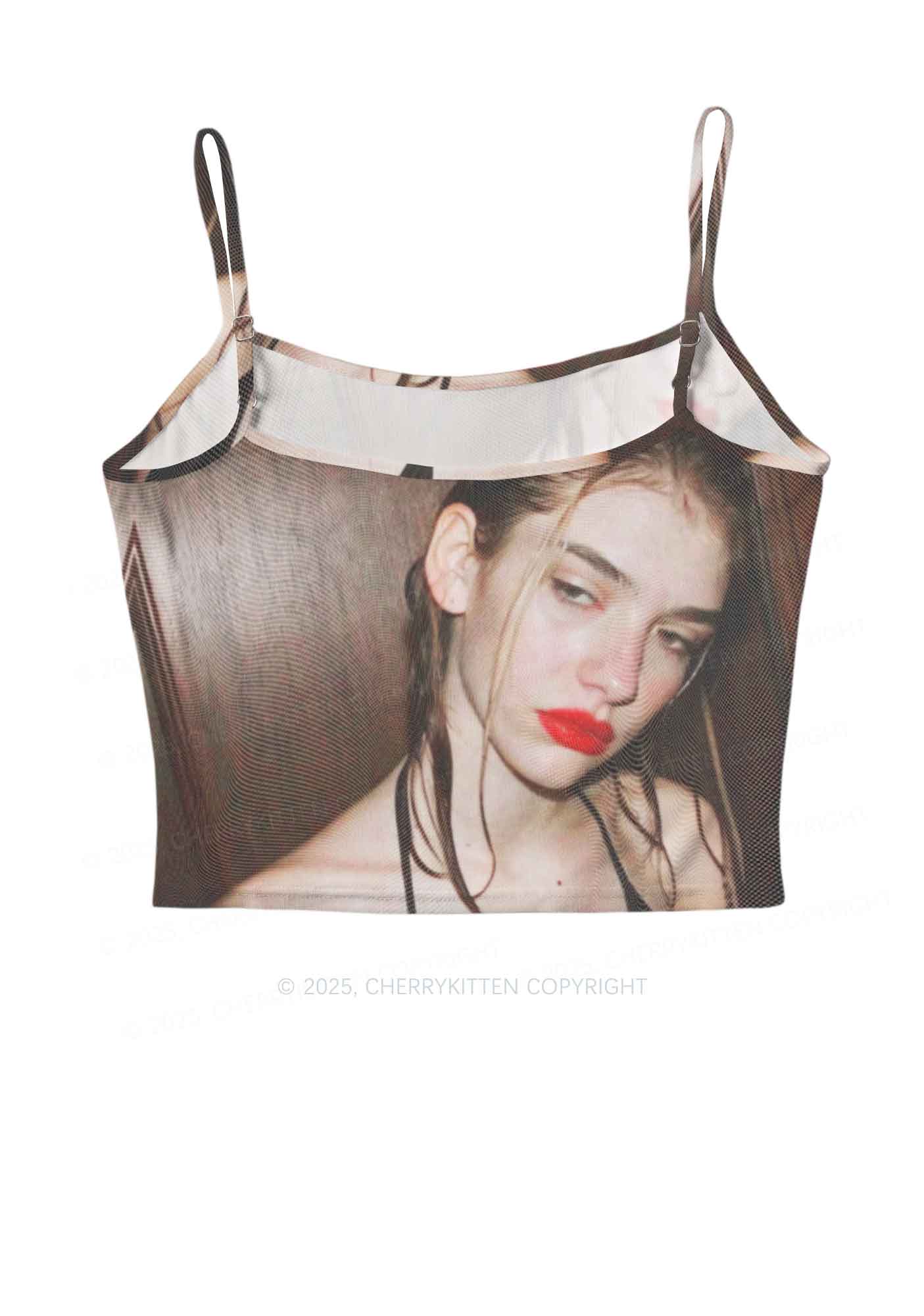 Custom Personalized Photo Y2K Mesh Cami Tank Cherrykitten - Image 3