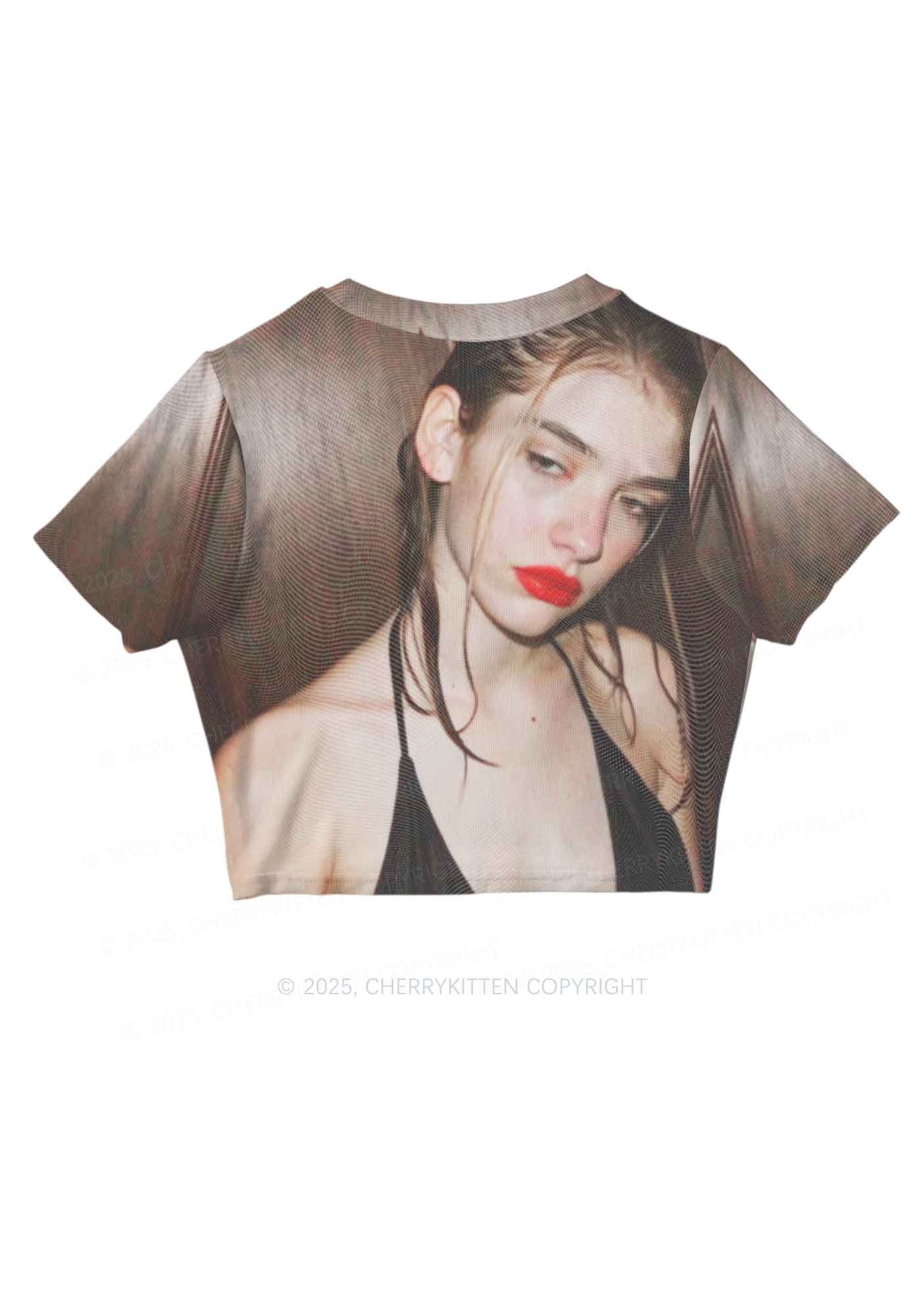Custom Personalized Photo Y2K Mesh Crop Top Cherrykitten - Image 4