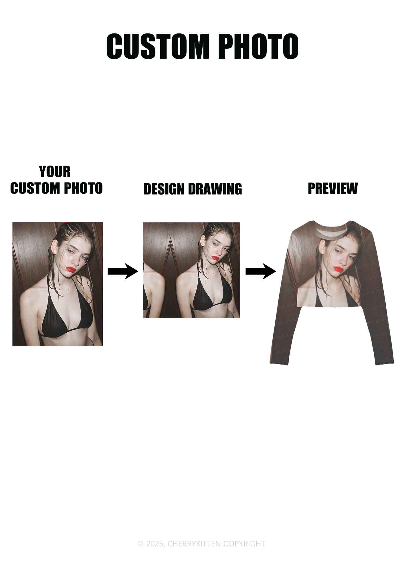 Custom Personalized Photo Y2K Mesh Long Sleeve Crop Top Cherrykitten - Image 2