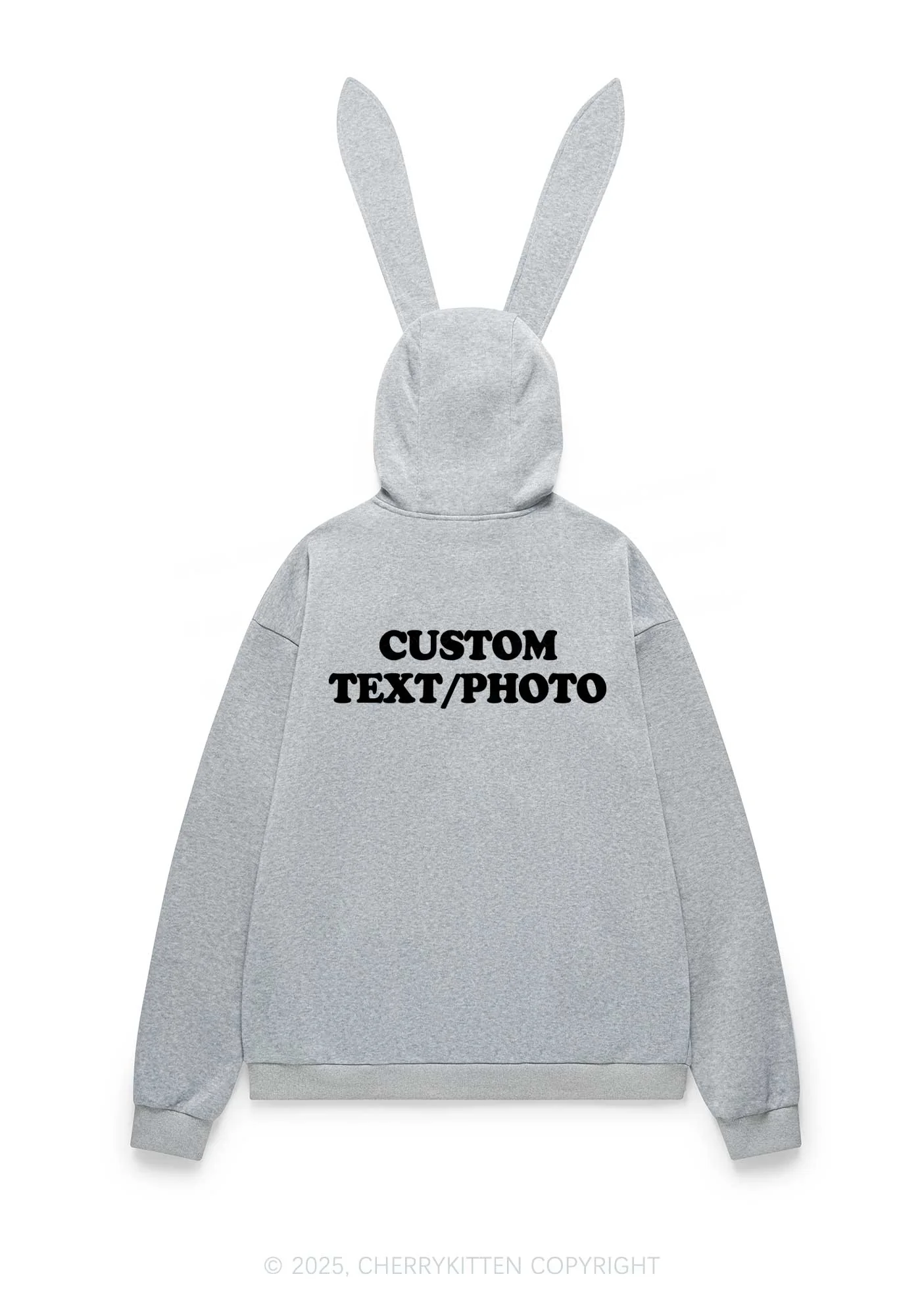 Custom Personalized Text Y2K Bunny Ear Zip Hoodie Cherrykitten - Image 5