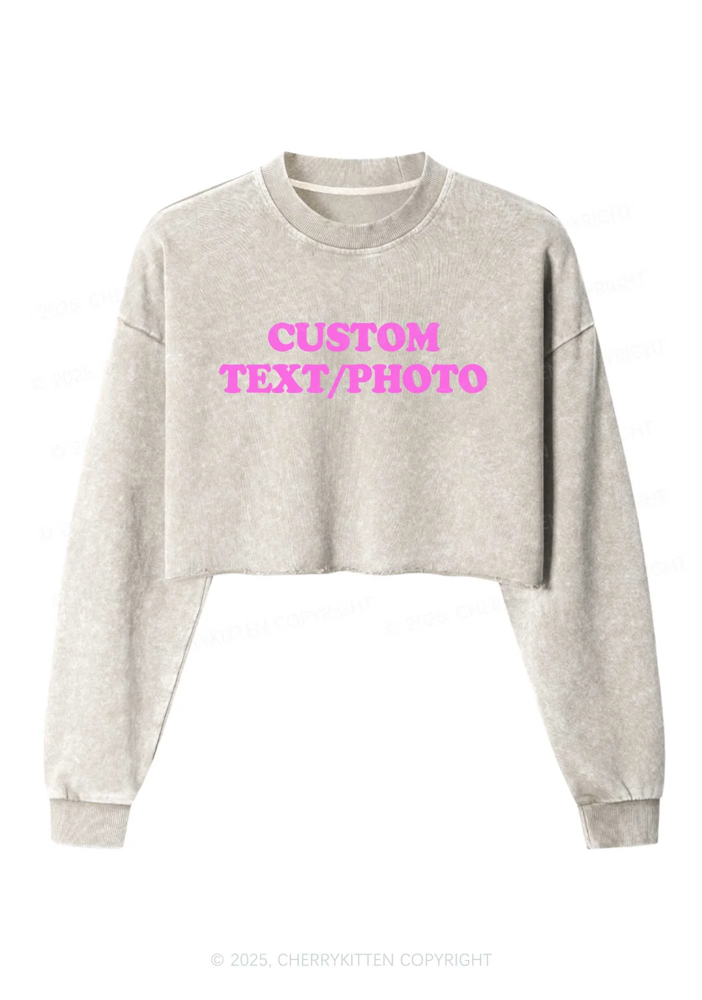 Custom Personalized Text Y2K Crop Washed Sweatshirts Cherrykitten - Image 7