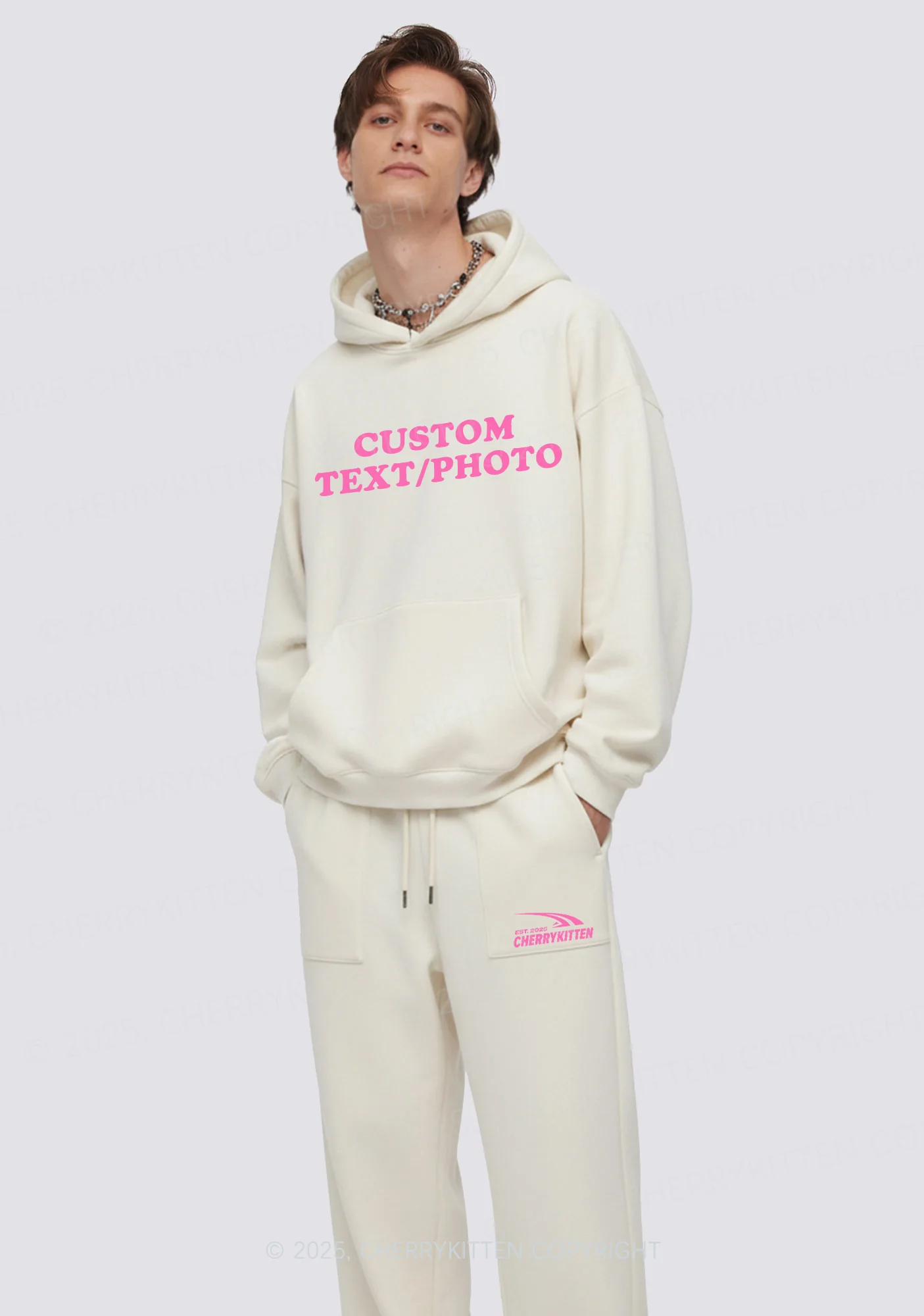 Custom Personalized Text Y2K Fleece Hoodie Set Cherrykitten - Image 4