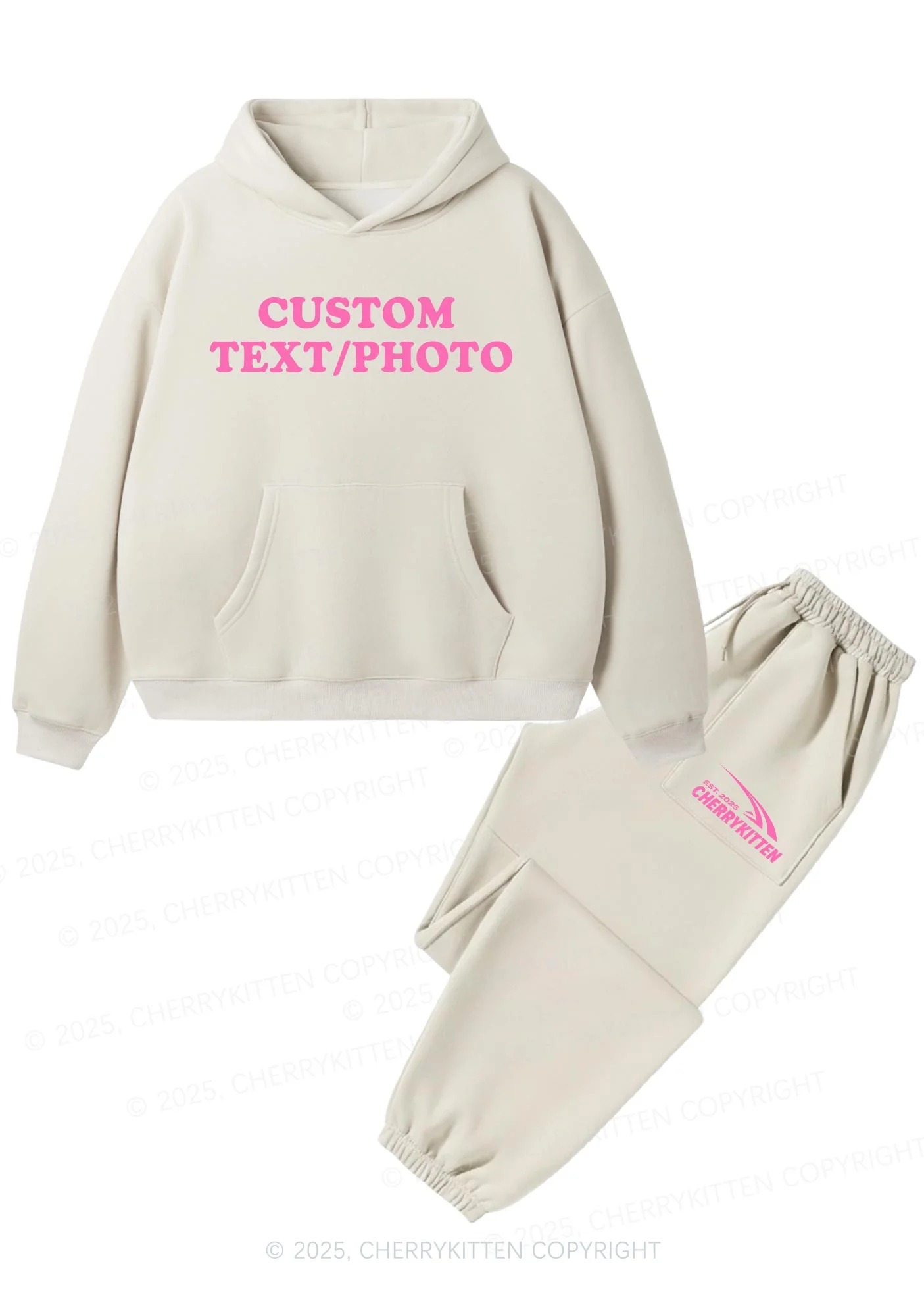 Custom Personalized Text Y2K Fleece Hoodie Set Cherrykitten - Image 5