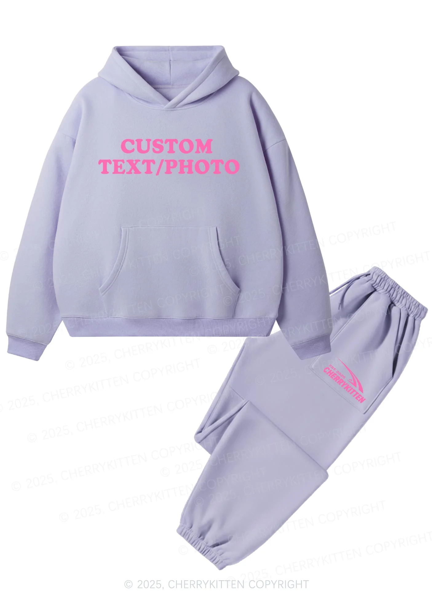 Custom Personalized Text Y2K Fleece Hoodie Set Cherrykitten - Image 6