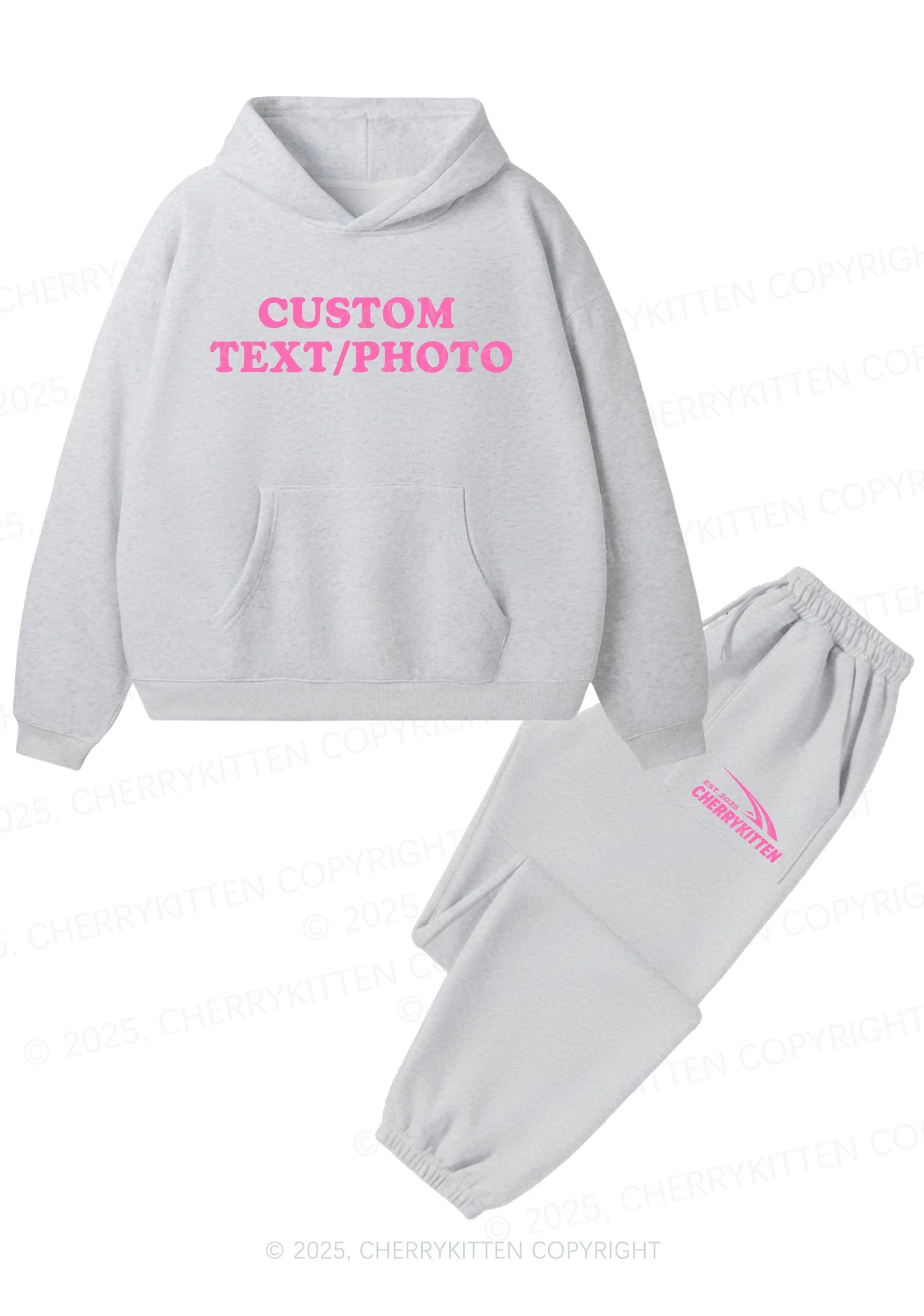 Custom Personalized Text Y2K Fleece Hoodie Set Cherrykitten - Image 7