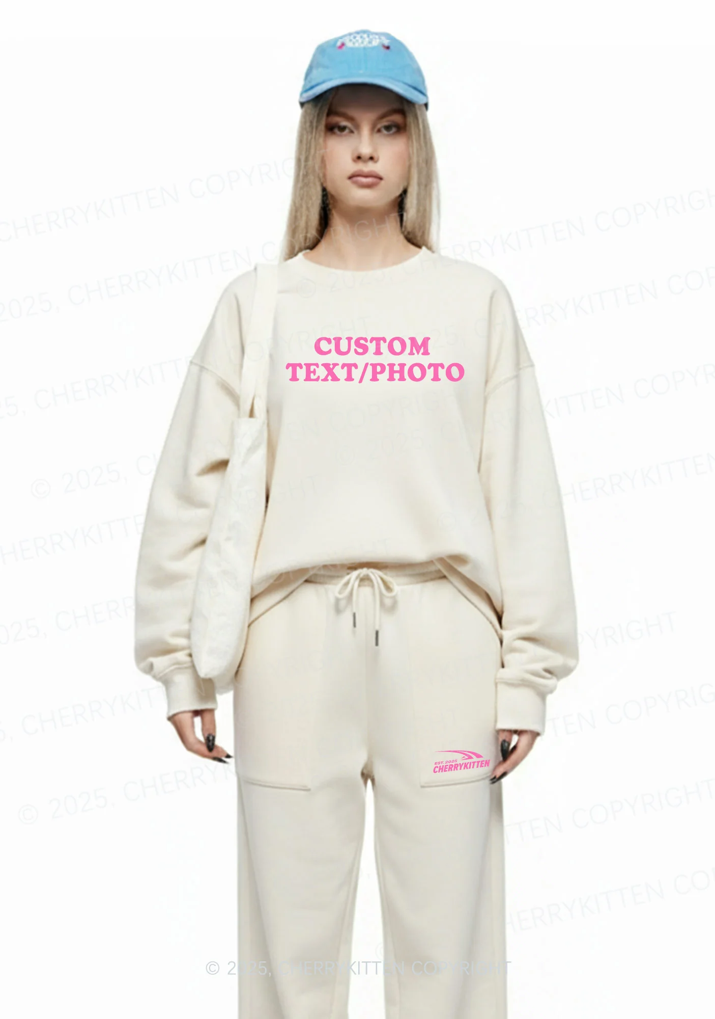 Custom Personalized Text Y2K Fleece Sweatshirts Set Cherrykitten - Image 4
