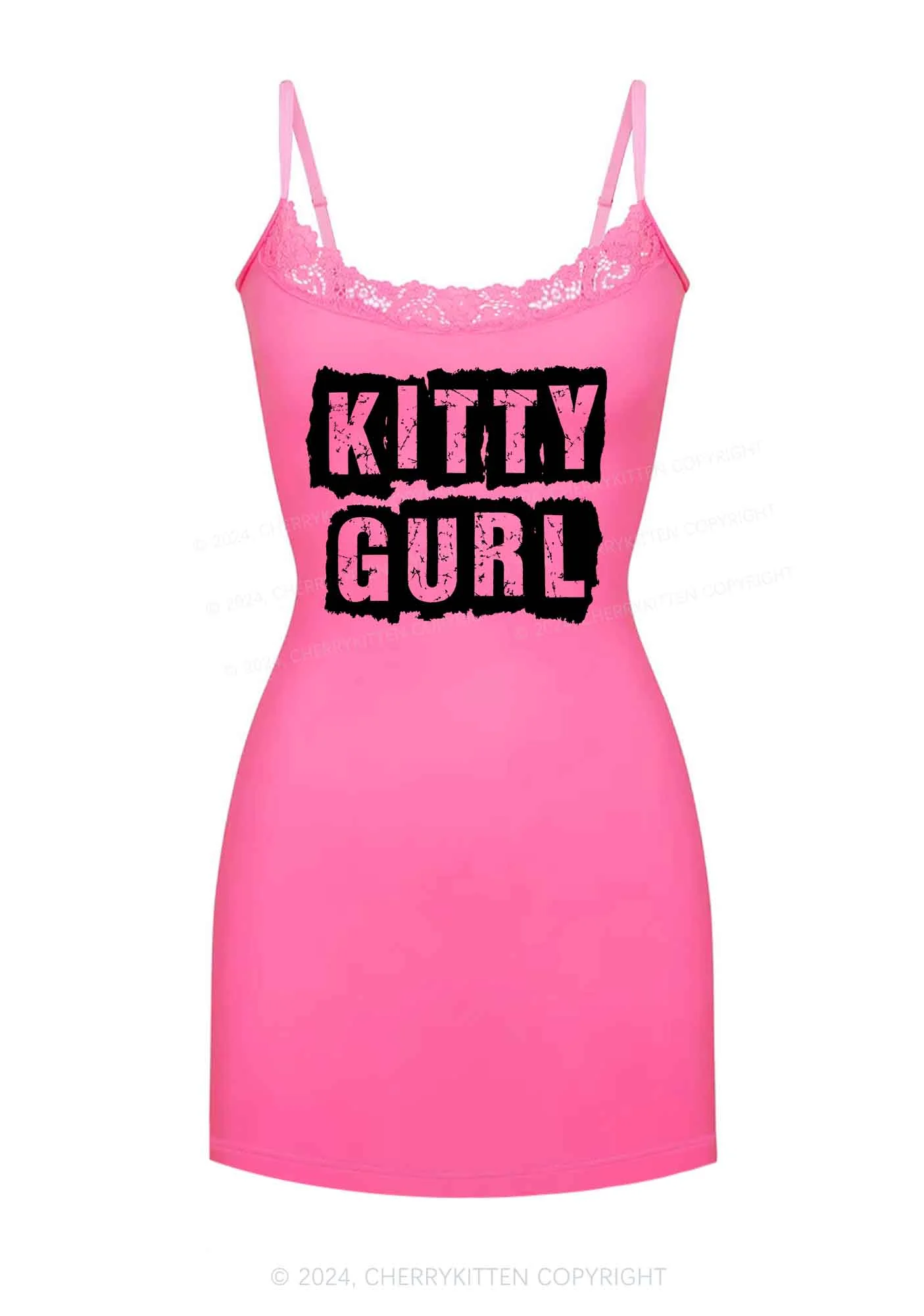 Custom Personalized Text Y2K Lace Slip Dress Cherrykitten - Image 5