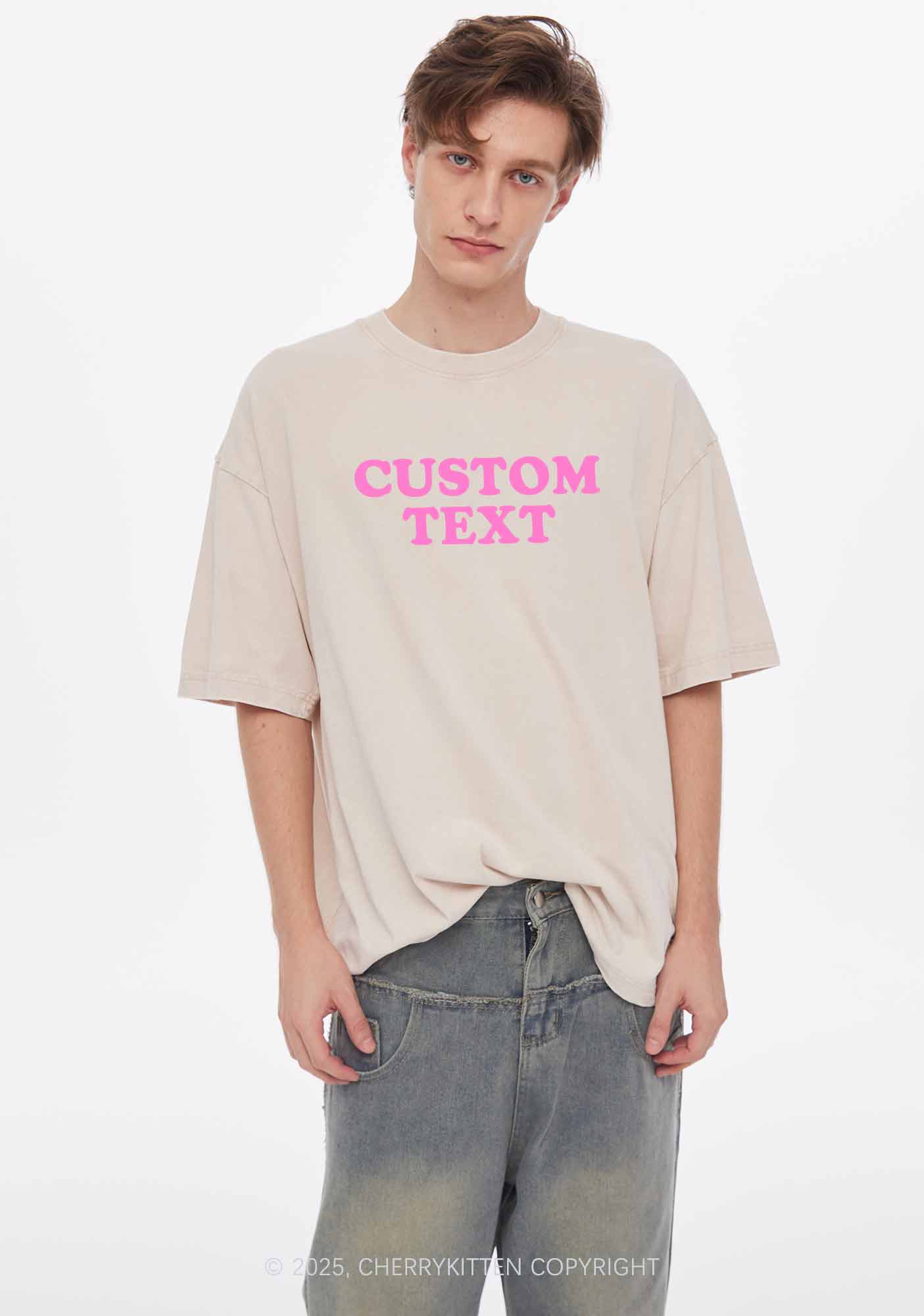 Custom Personalized Text Two Sides Y2K Shirts Washed Tee Cherrykitten - Image 4