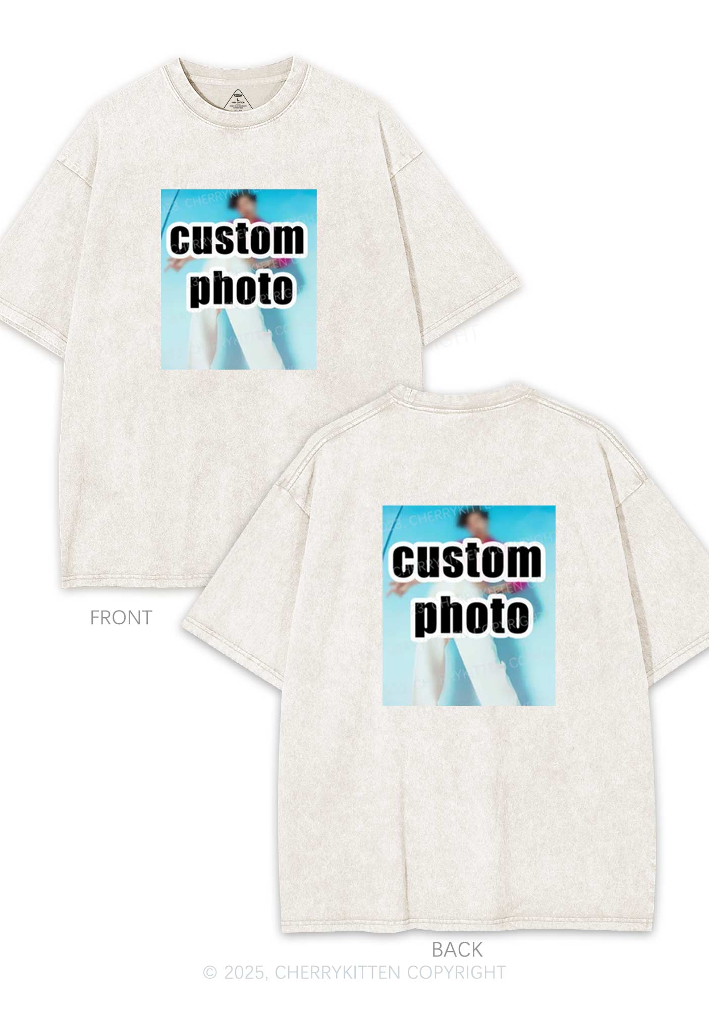 Custom Personalized Text Two Sides Y2K Shirts Washed Tee Cherrykitten - Image 5