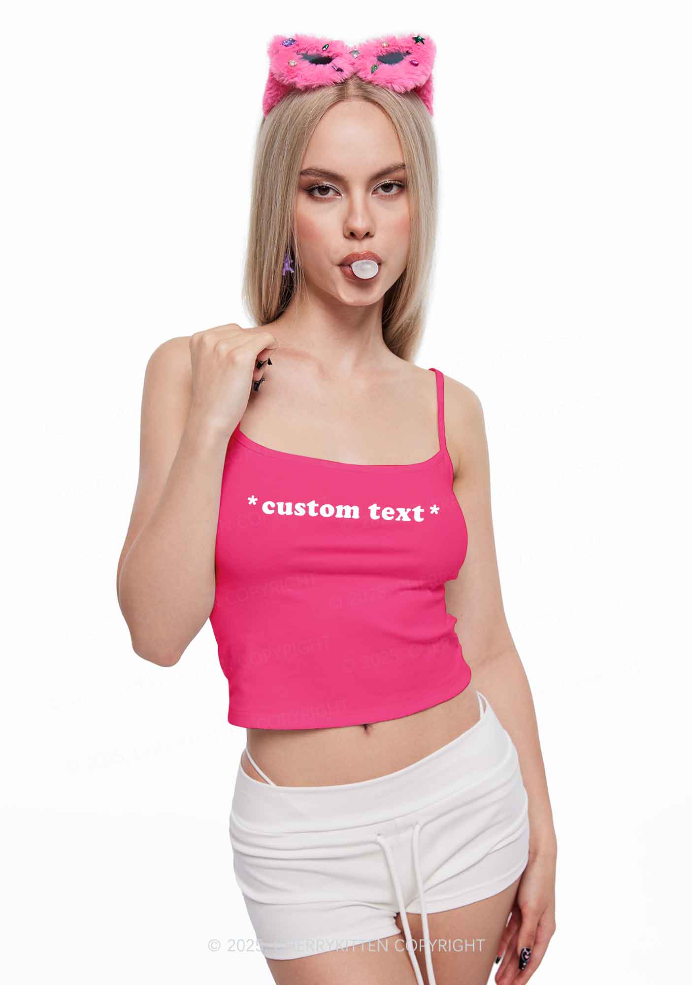 Custom Personalized Text Y2K Spaghetti Strap Cami Cherrykitten - Image 4