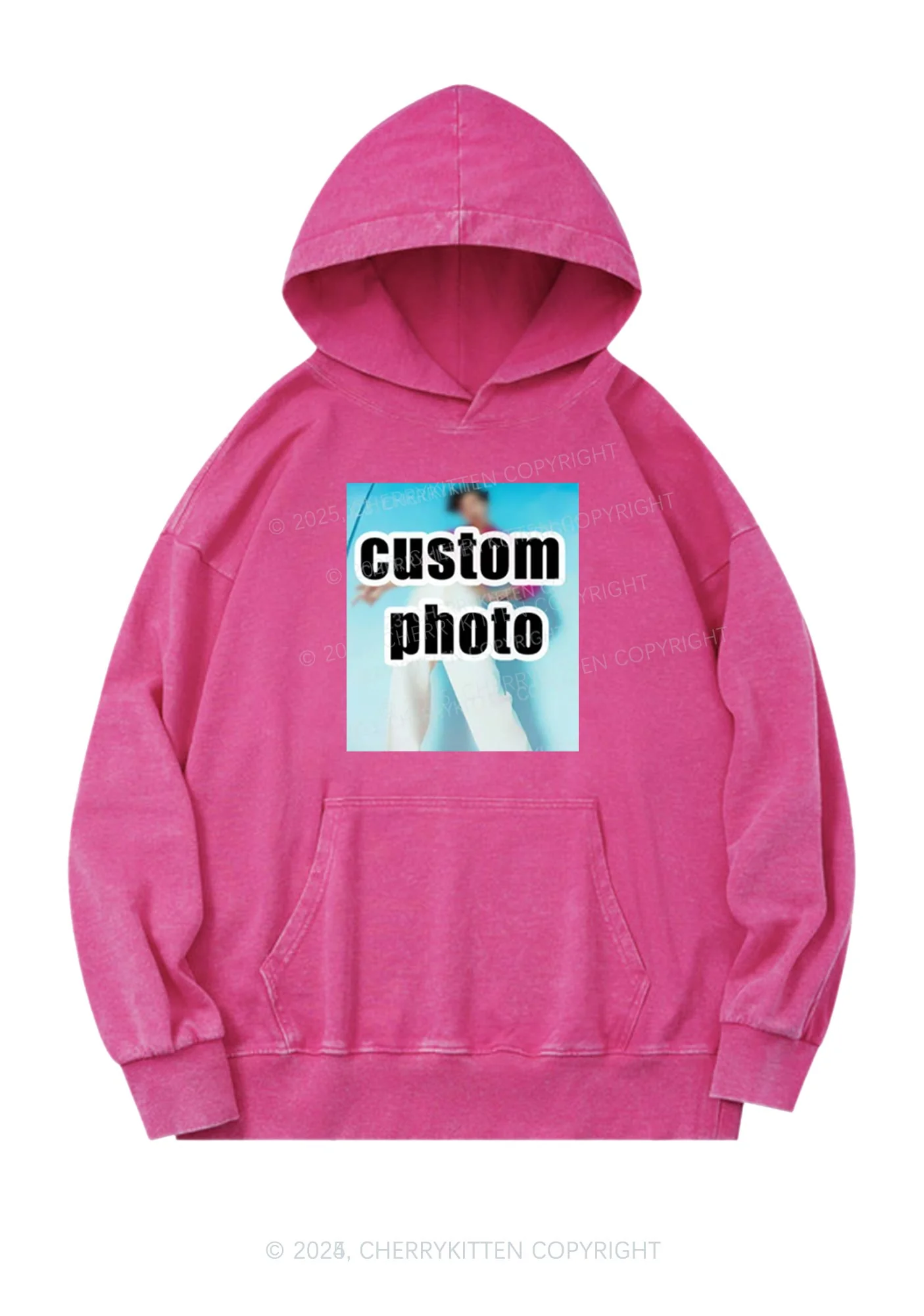 Custom Personalized Text Y2K Washed Hoodie Cherrykitten - Image 5