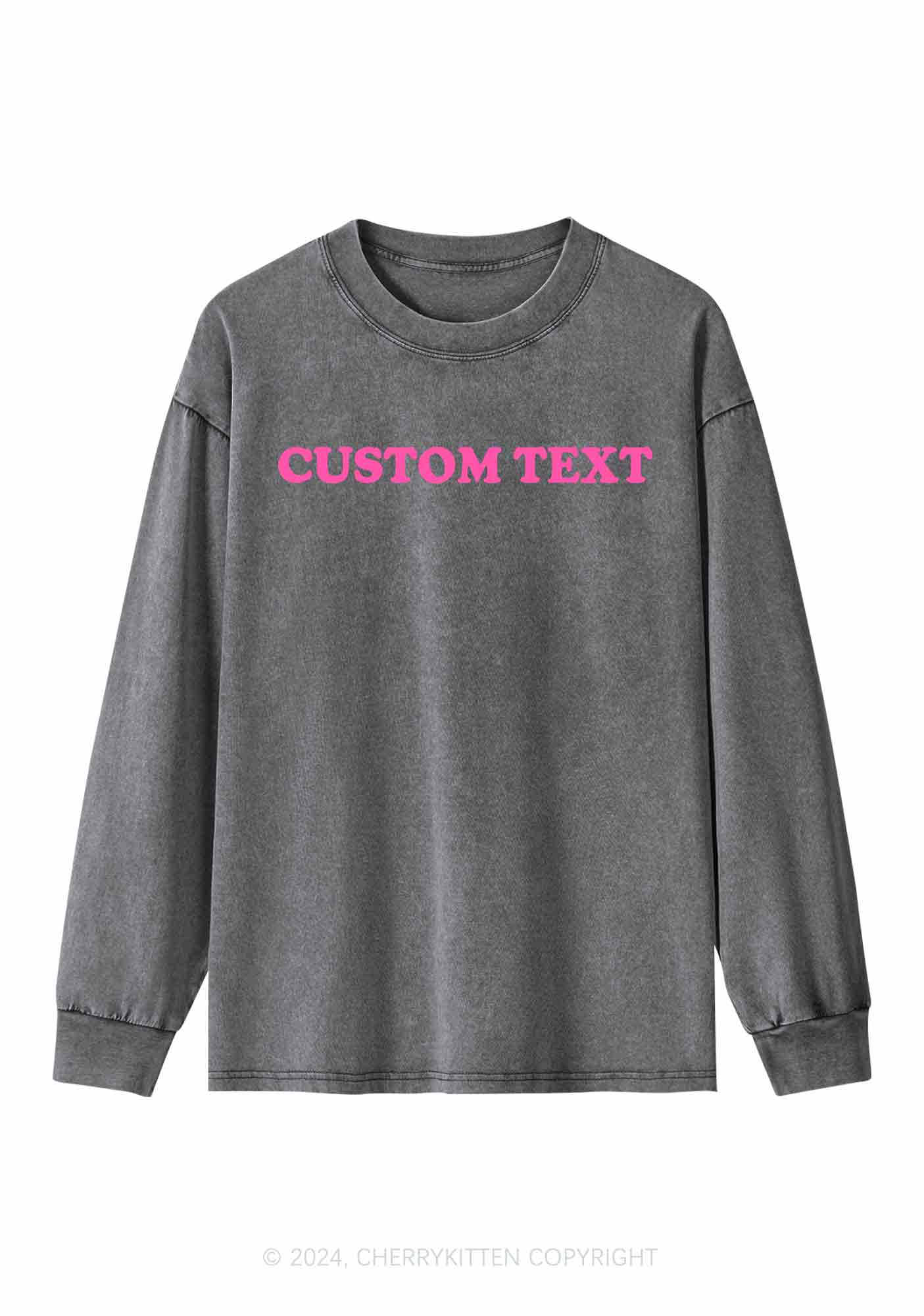 Custom Personalized Text Y2K Washed Long Sleeves Cherrykitten - Image 4