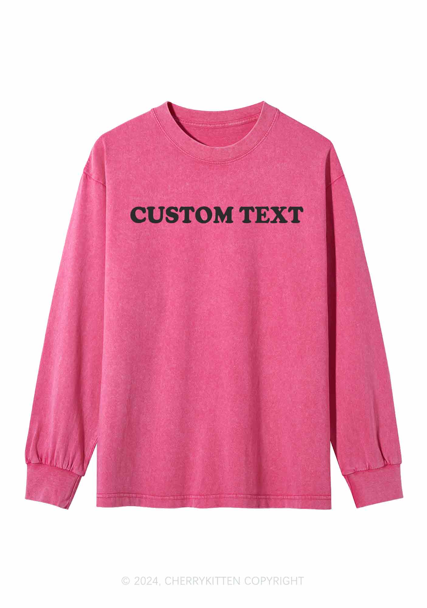 Custom Personalized Text Y2K Washed Long Sleeves Cherrykitten - Image 5