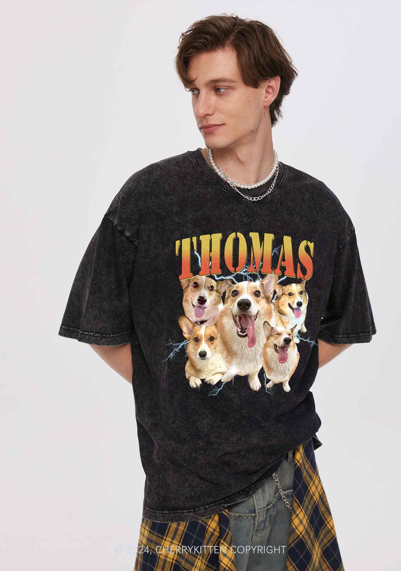 Custom Pet Photo Y2K Washed Tee Cherrykitten - Image 2