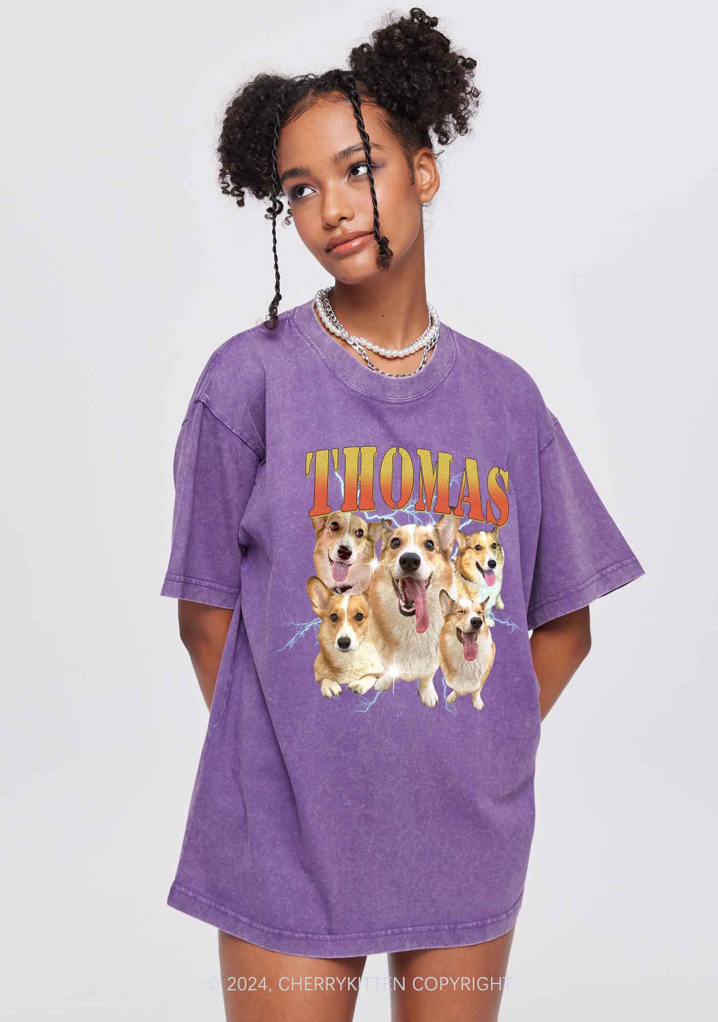 Custom Pet Photo Y2K Washed Tee Cherrykitten - Image 3
