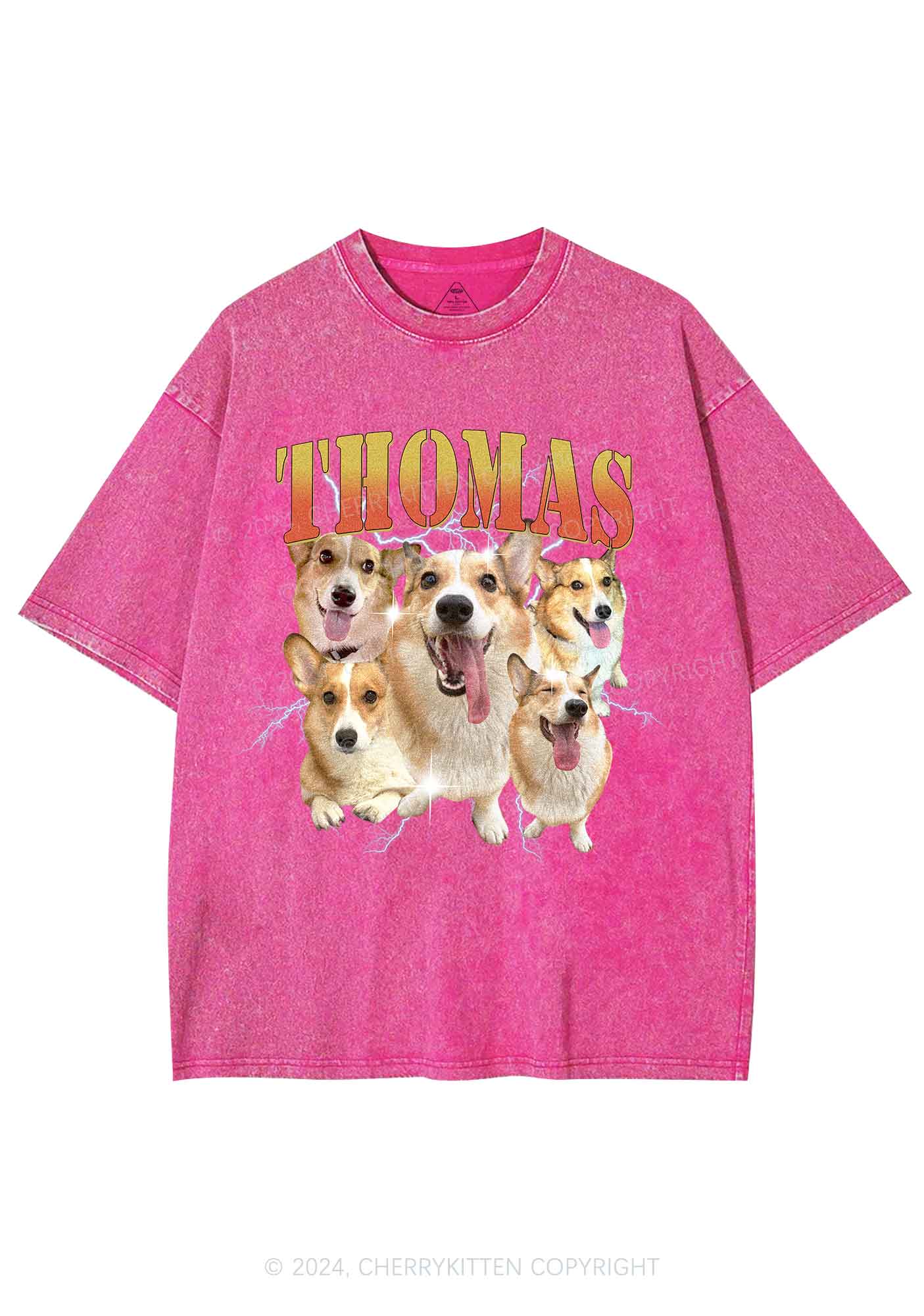 Custom Pet Photo Y2K Washed Tee Cherrykitten - Image 4
