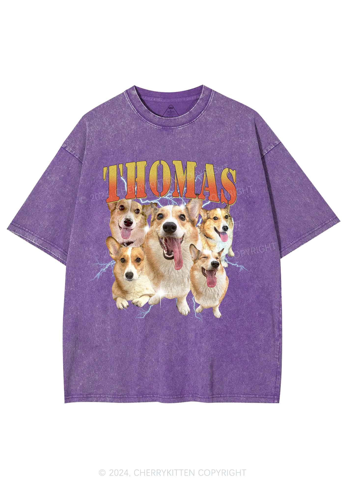 Custom Pet Photo Y2K Washed Tee Cherrykitten - Image 6