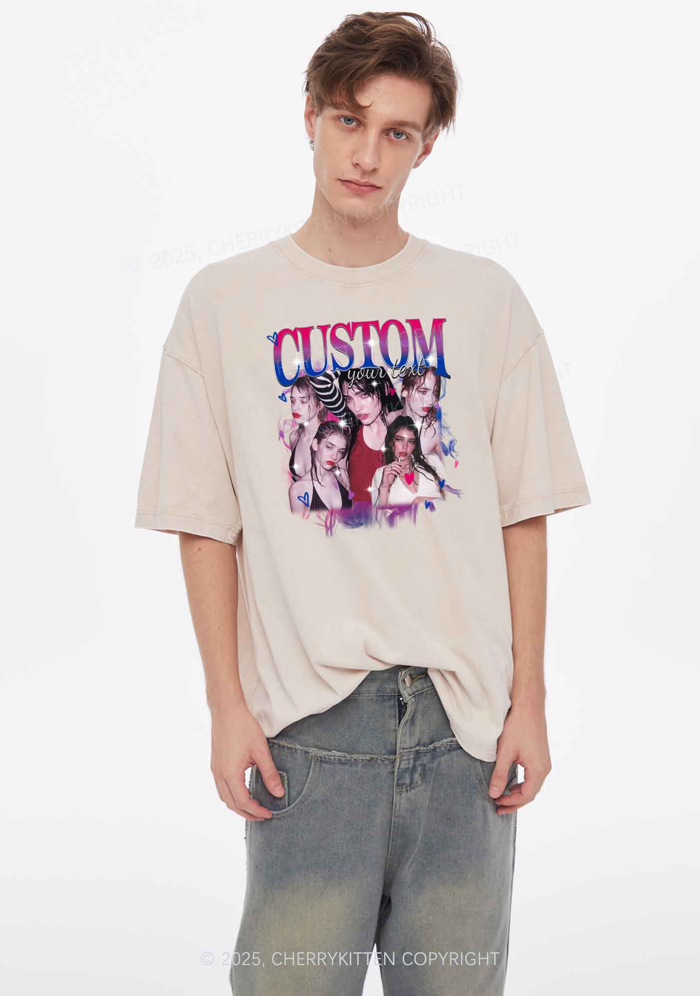 Custom Photo Bisexual Pride Y2K Shirts Washed Tee Cherrykitten - Image 2