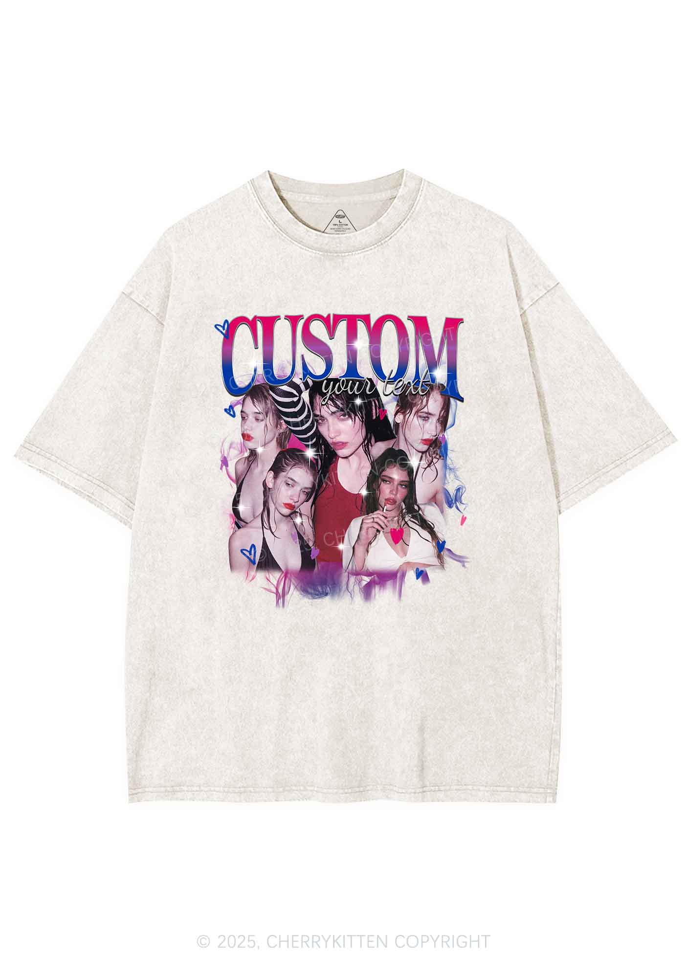 Custom Photo Bisexual Pride Y2K Shirts Washed Tee Cherrykitten - Image 3
