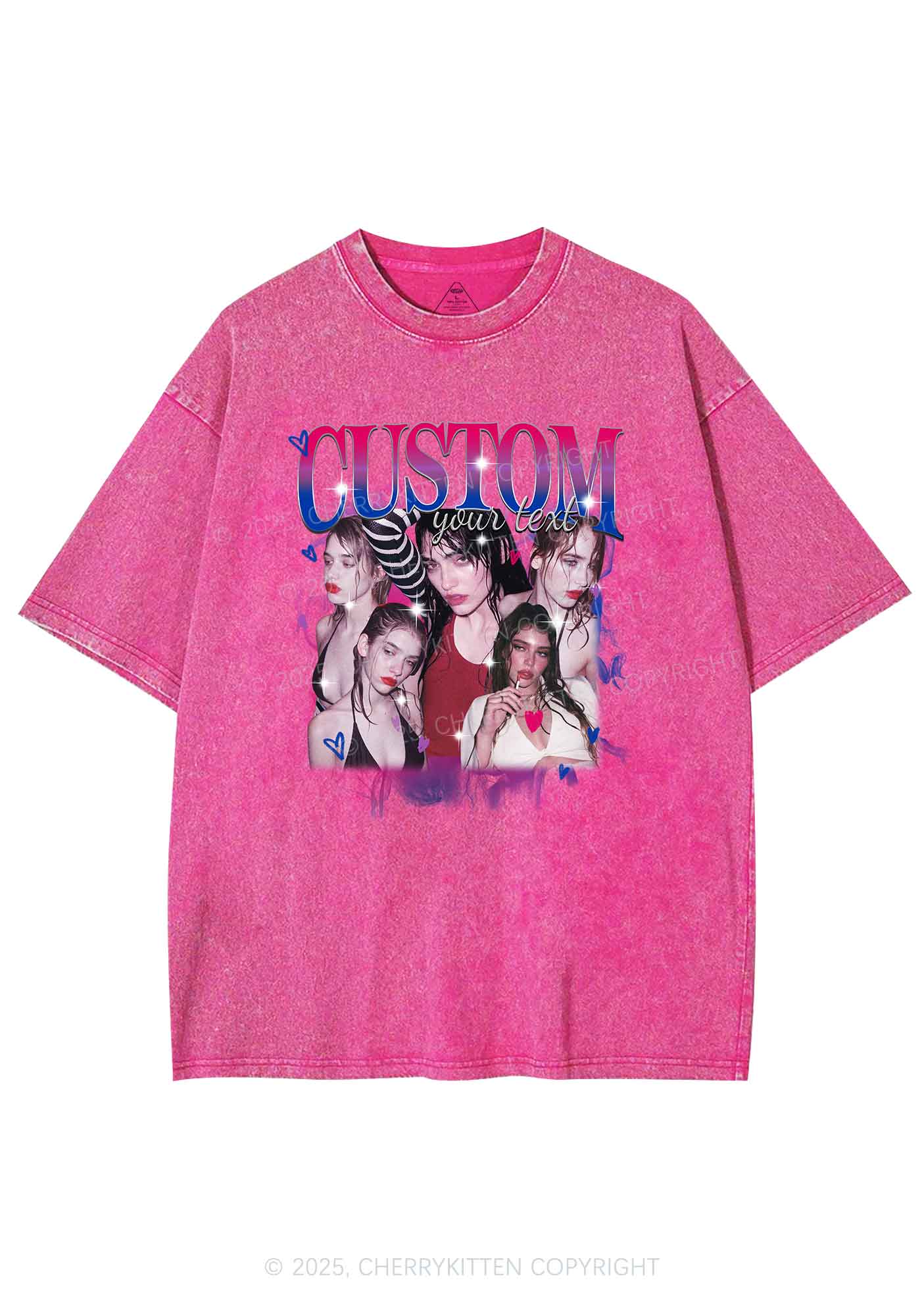 Custom Photo Bisexual Pride Y2K Shirts Washed Tee Cherrykitten - Image 4