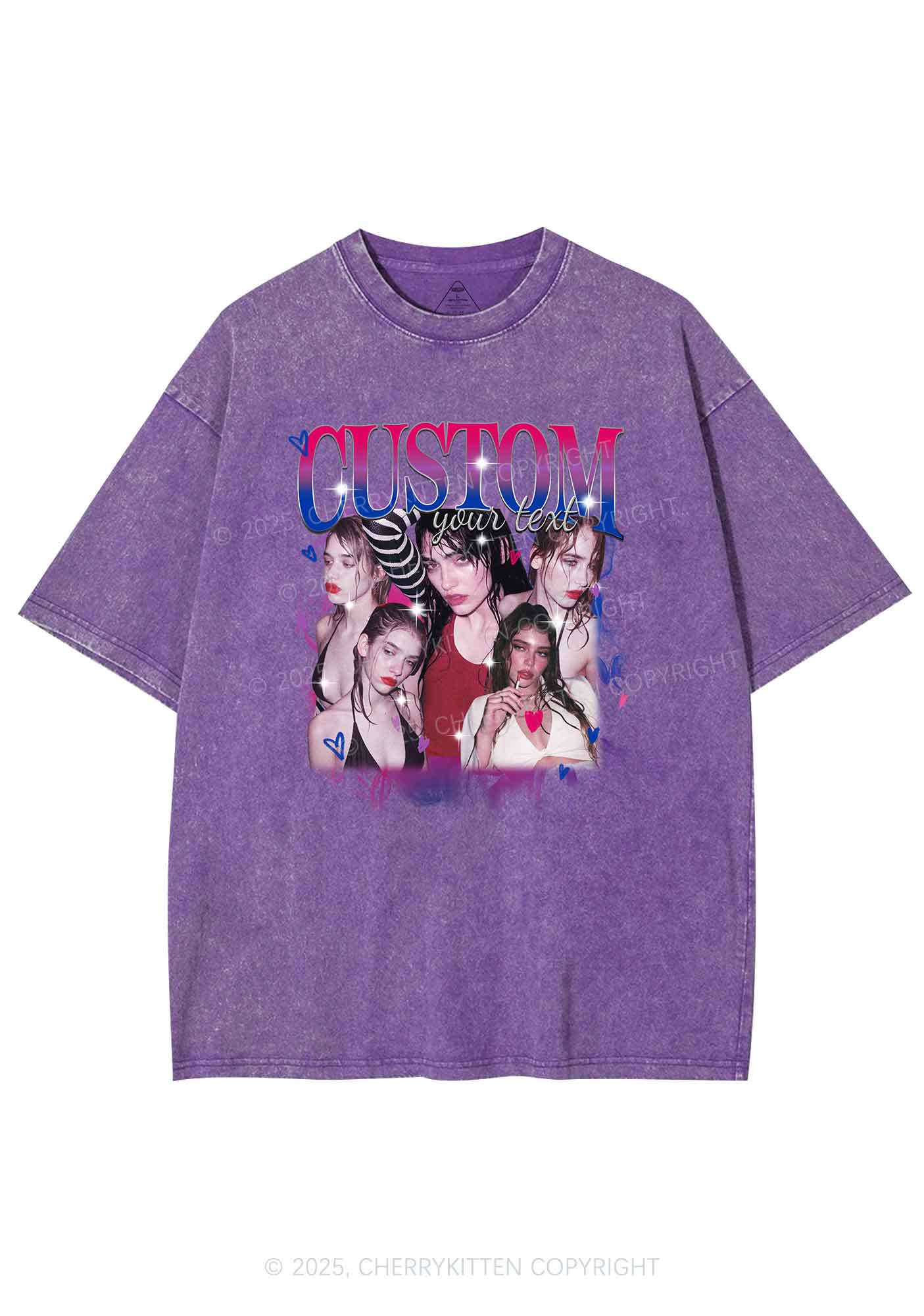 Custom Photo Bisexual Pride Y2K Shirts Washed Tee Cherrykitten - Image 5
