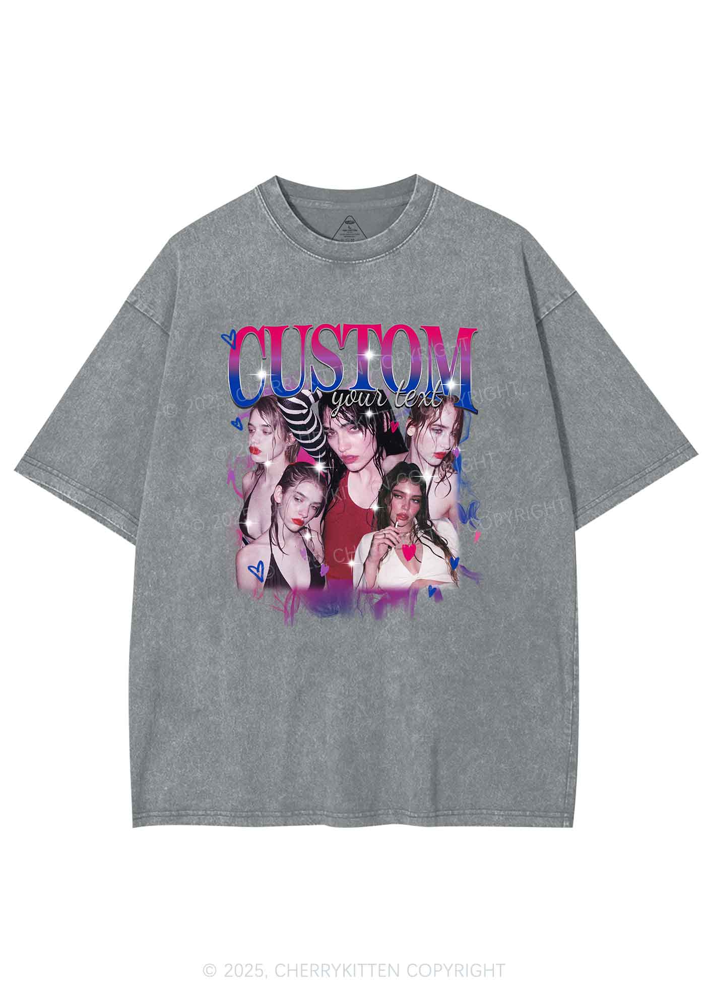 Custom Photo Bisexual Pride Y2K Shirts Washed Tee Cherrykitten - Image 6