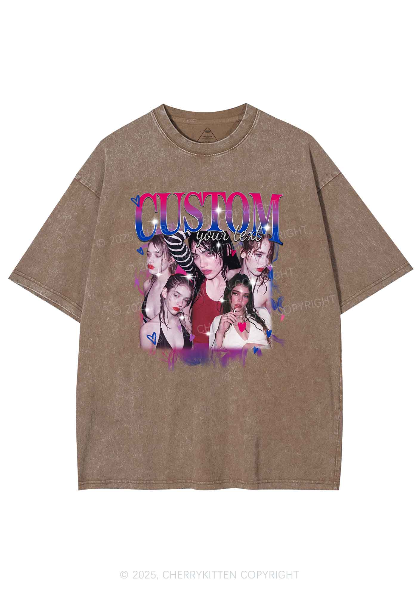 Custom Photo Bisexual Pride Y2K Shirts Washed Tee Cherrykitten - Image 7