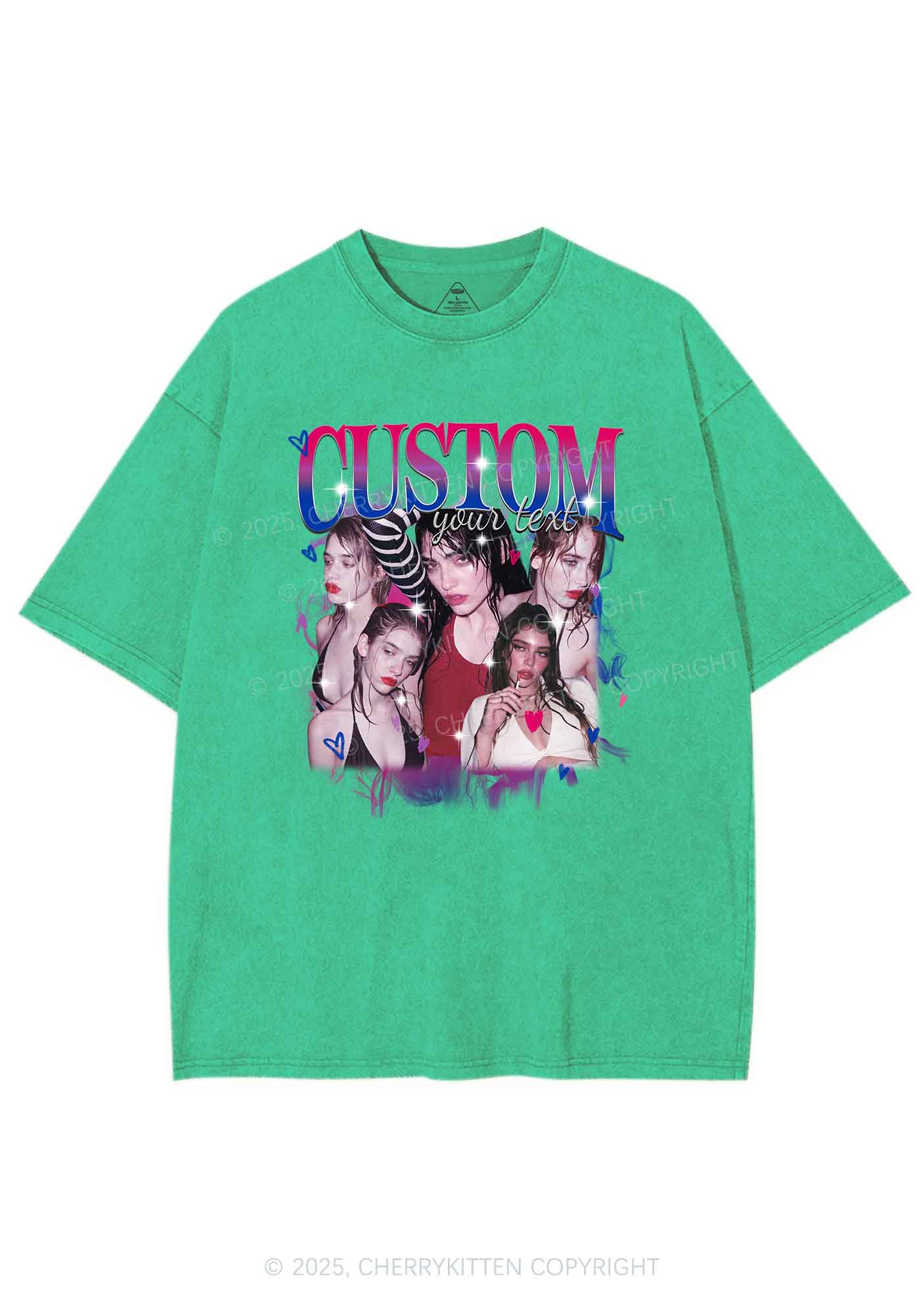 Custom Photo Bisexual Pride Y2K Shirts Washed Tee Cherrykitten - Image 8