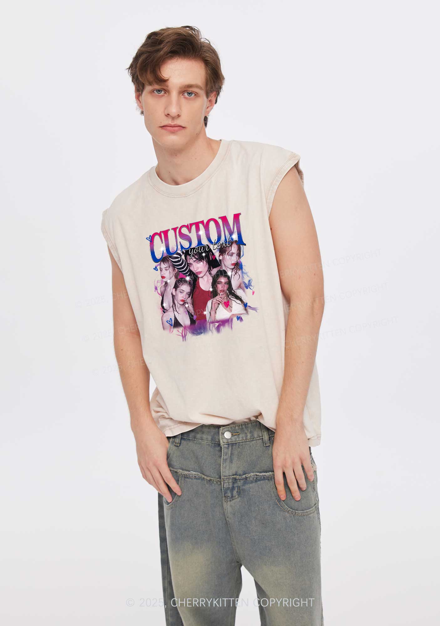 Custom Photo Bisexual Pride Y2K Washed Muscle Tank Cherrykitten - Image 2