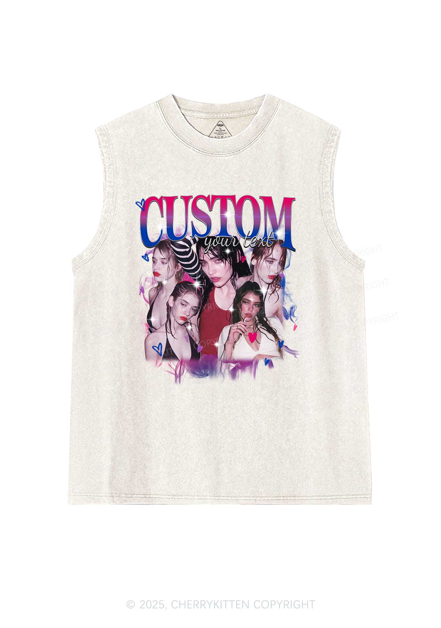 Custom Photo Bisexual Pride Y2K Washed Muscle Tank Cherrykitten - Image 3