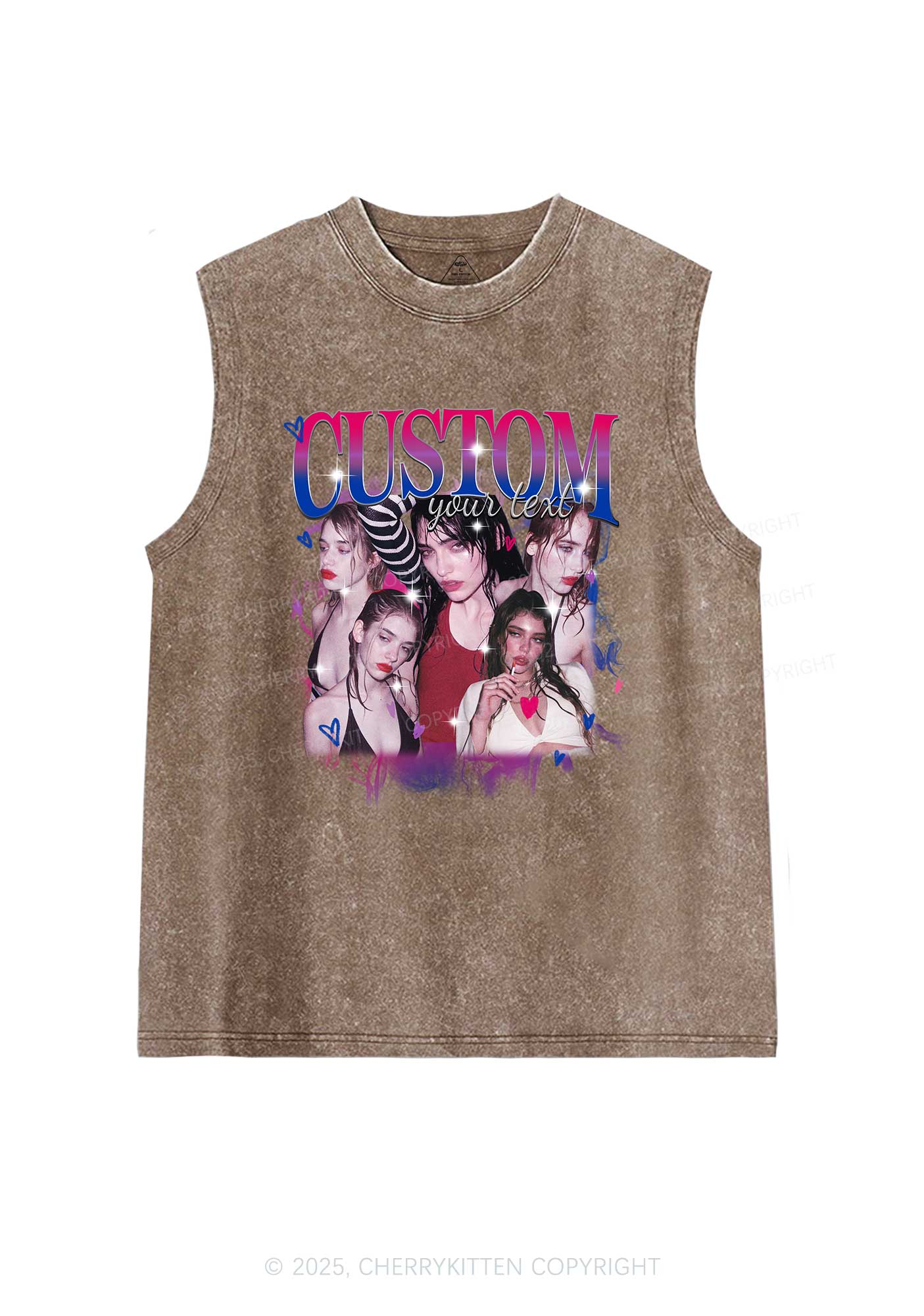 Custom Photo Bisexual Pride Y2K Washed Muscle Tank Cherrykitten - Image 5