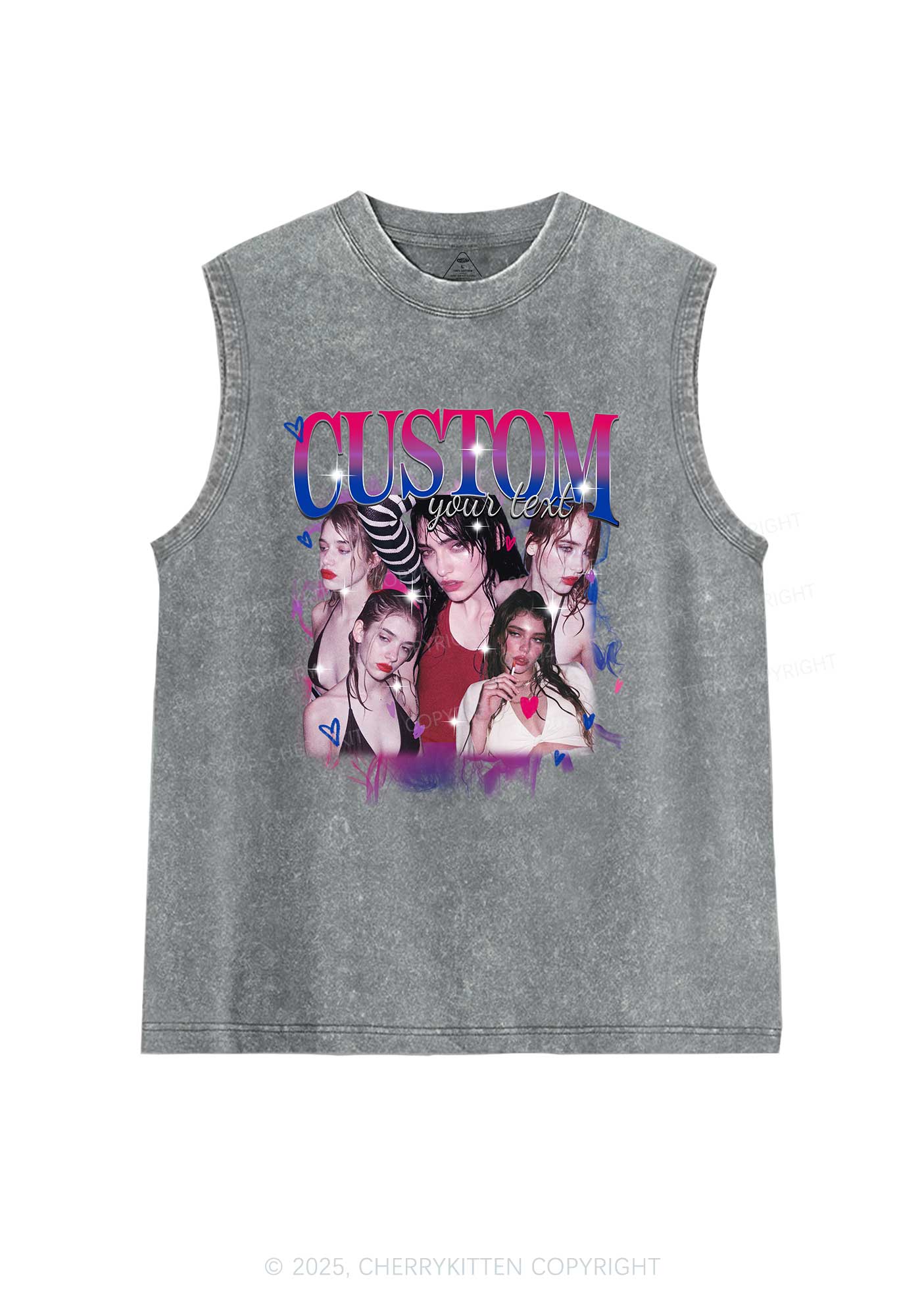 Custom Photo Bisexual Pride Y2K Washed Muscle Tank Cherrykitten - Image 6