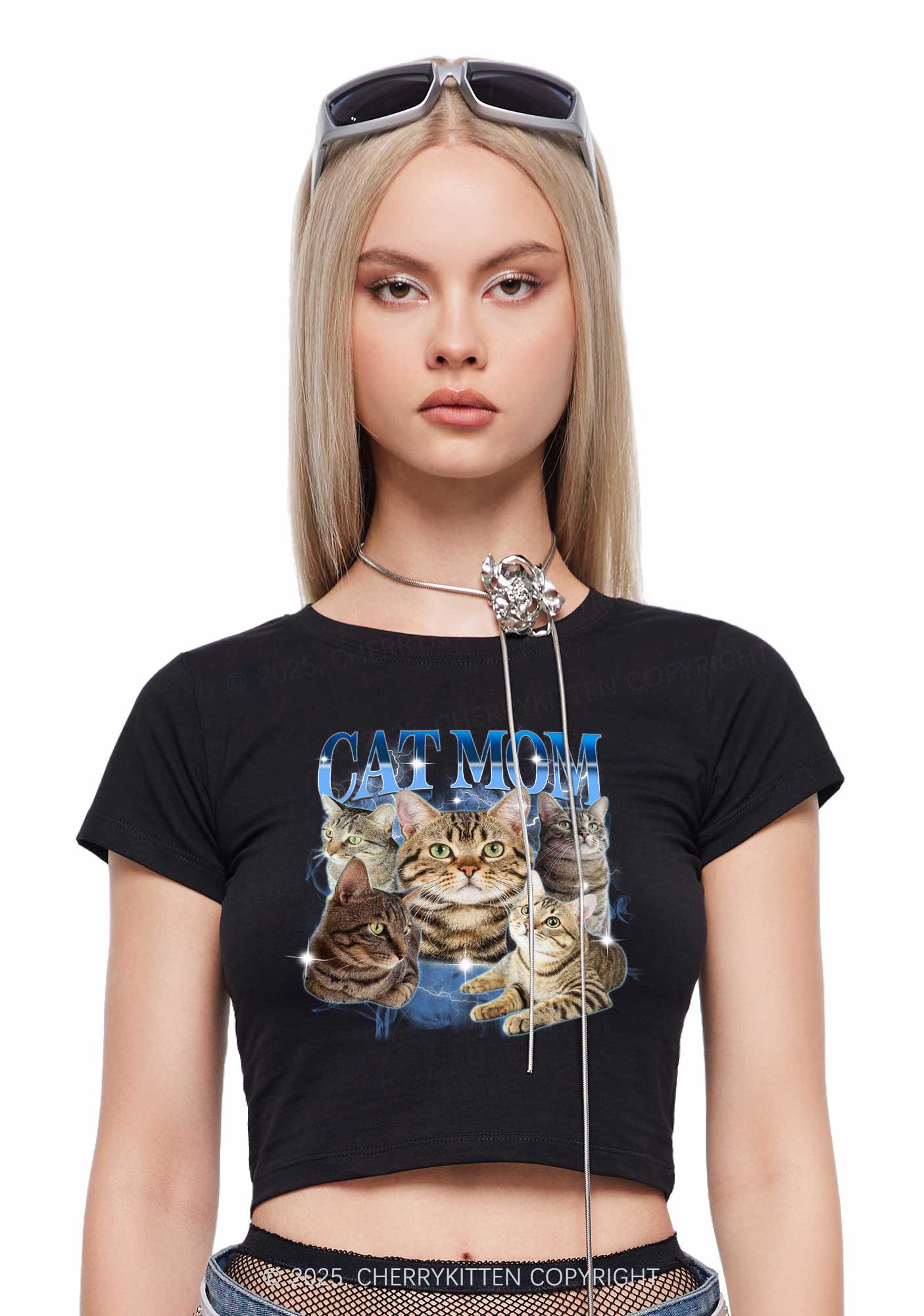 Custom Photo Cat Mom Y2K Baby Tee Cherrykitten - Image 2