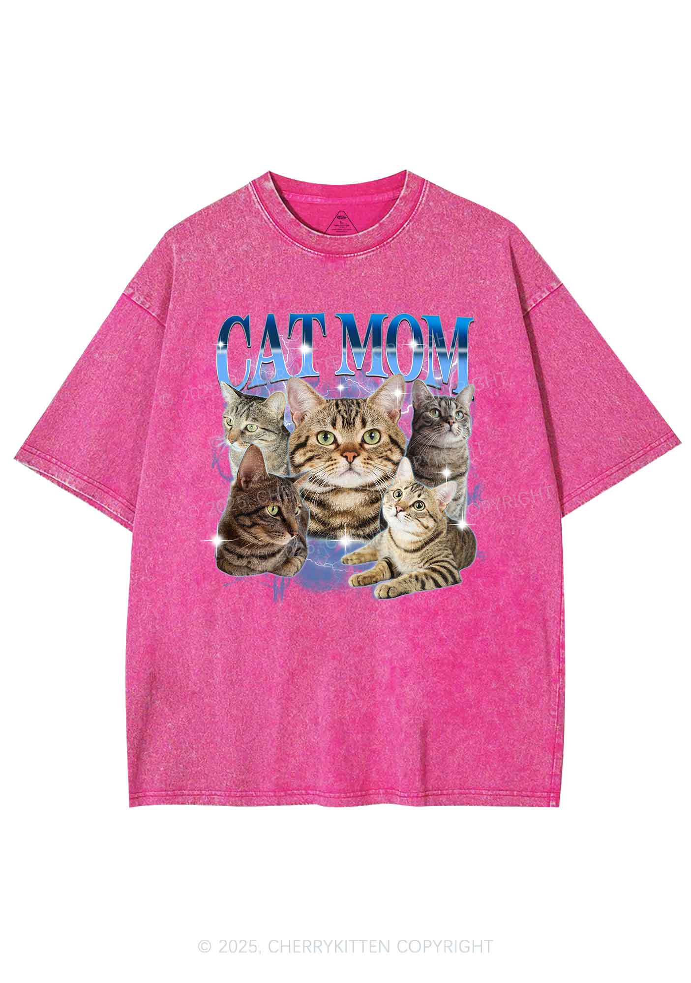 Custom Photo Cat Mom Y2K Shirts Washed Tee Cherrykitten - Image 3