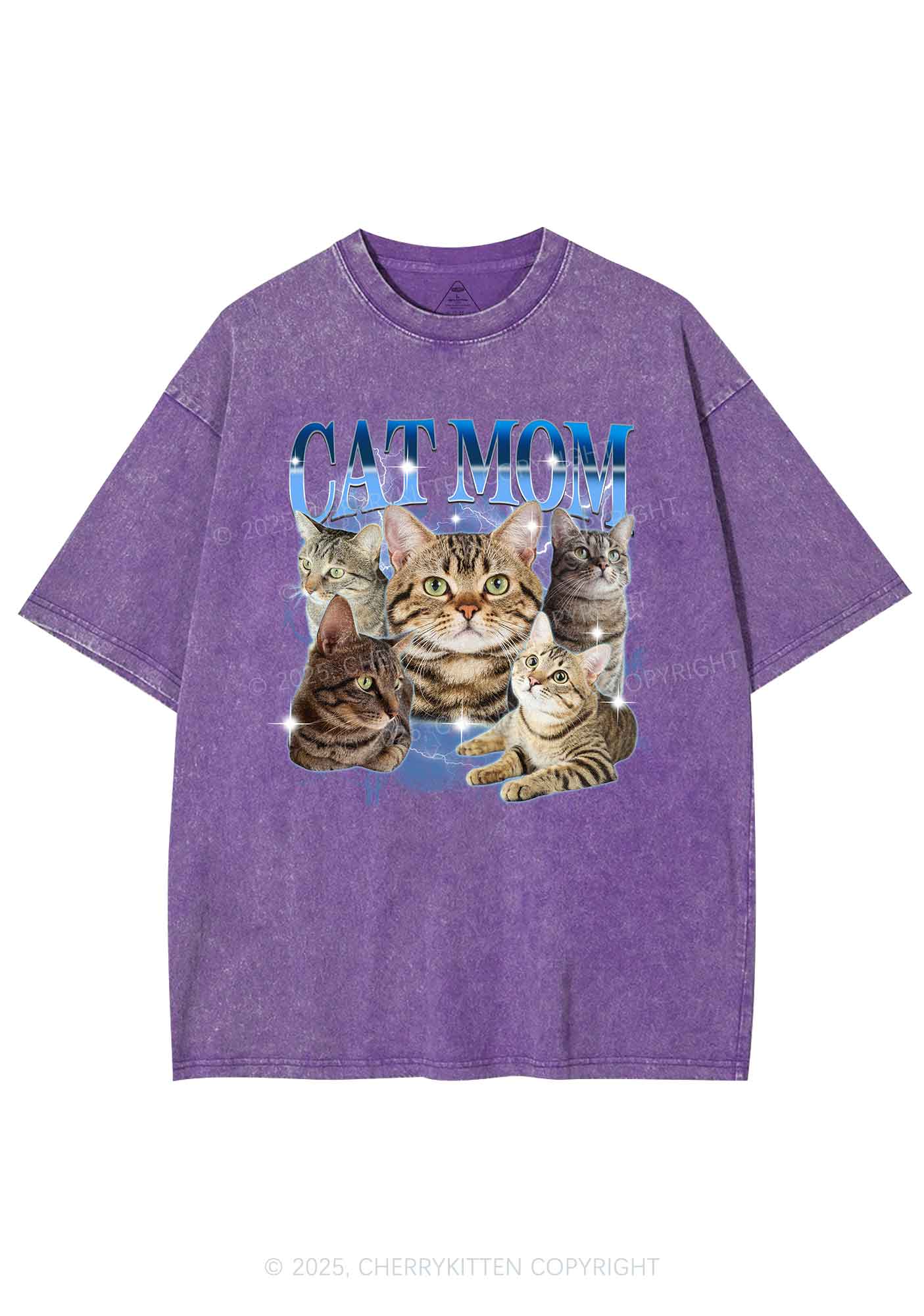 Custom Photo Cat Mom Y2K Shirts Washed Tee Cherrykitten - Image 4