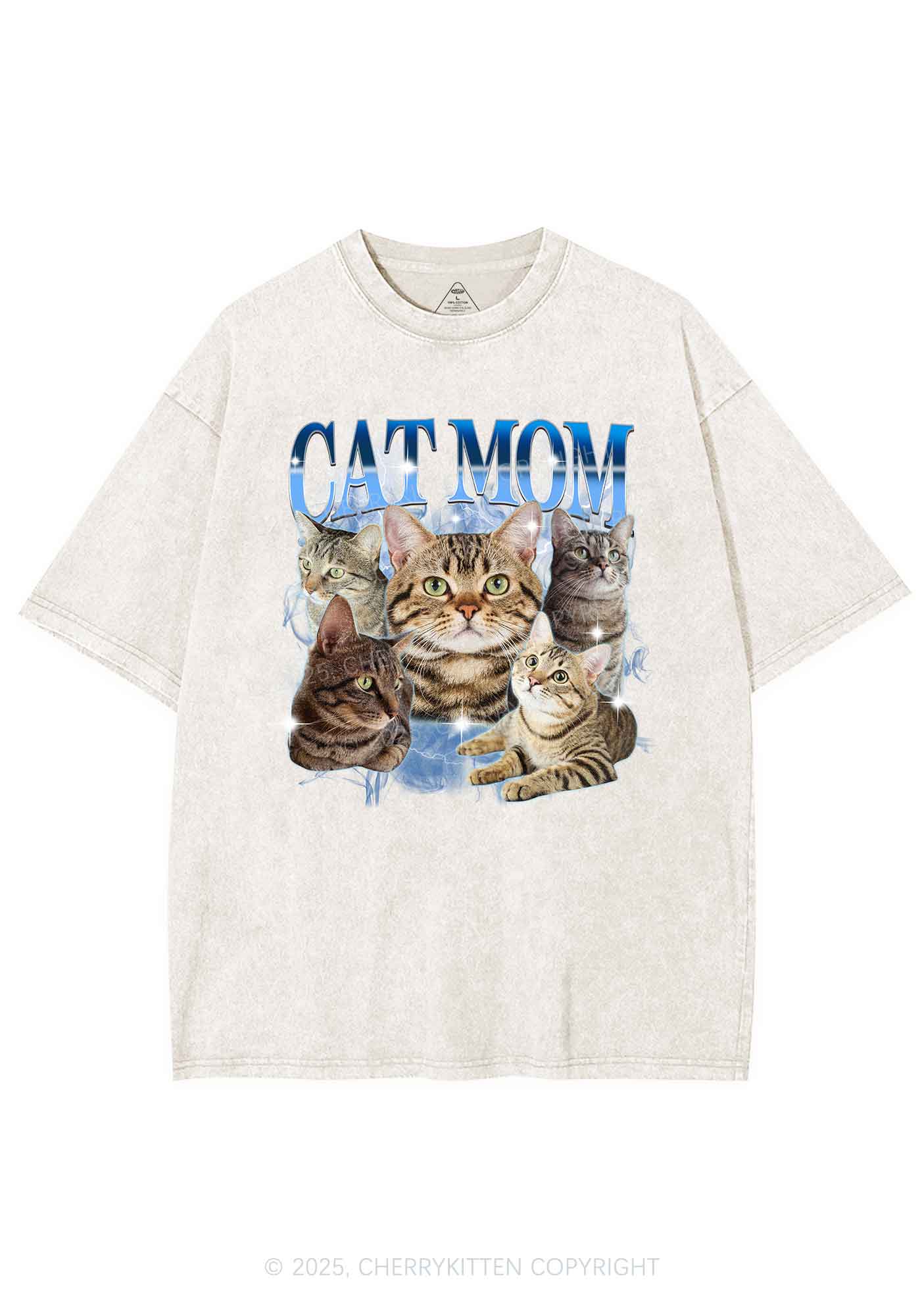 Custom Photo Cat Mom Y2K Shirts Washed Tee Cherrykitten - Image 5