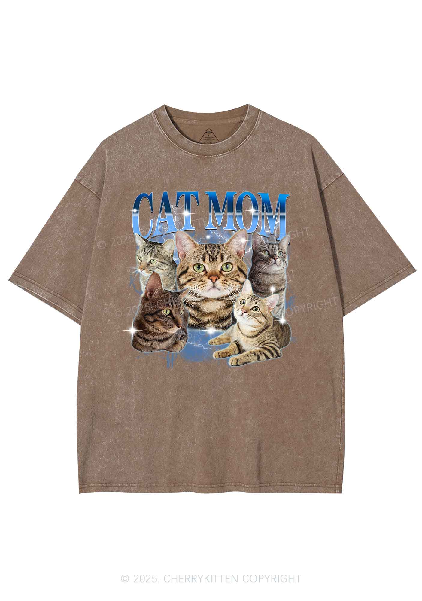 Custom Photo Cat Mom Y2K Shirts Washed Tee Cherrykitten - Image 6