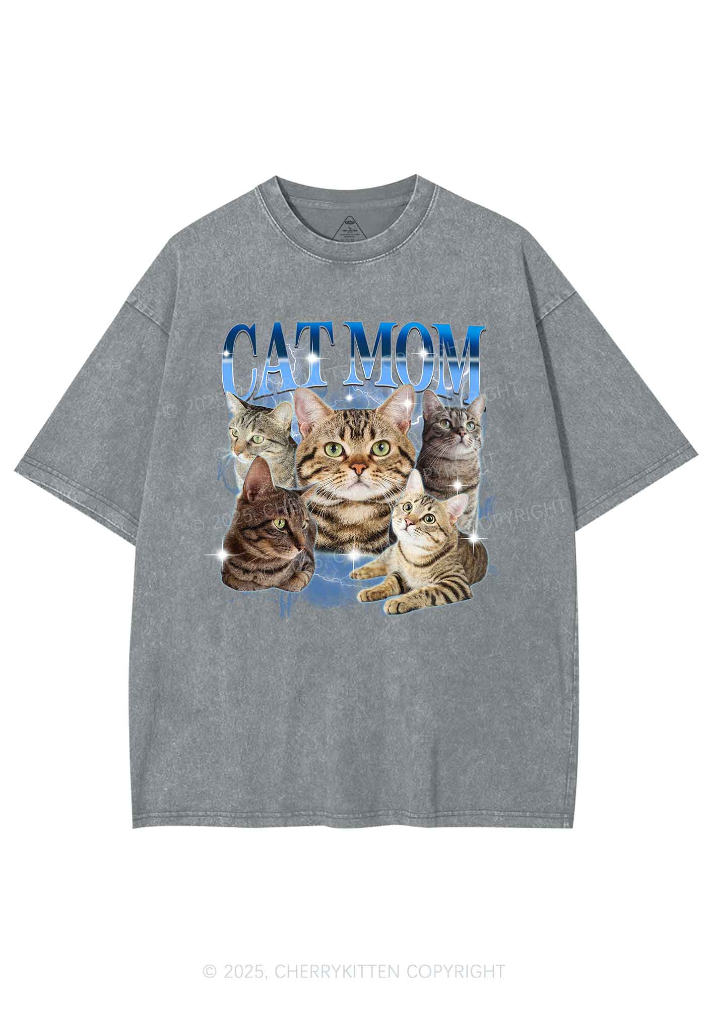 Custom Photo Cat Mom Y2K Shirts Washed Tee Cherrykitten - Image 7