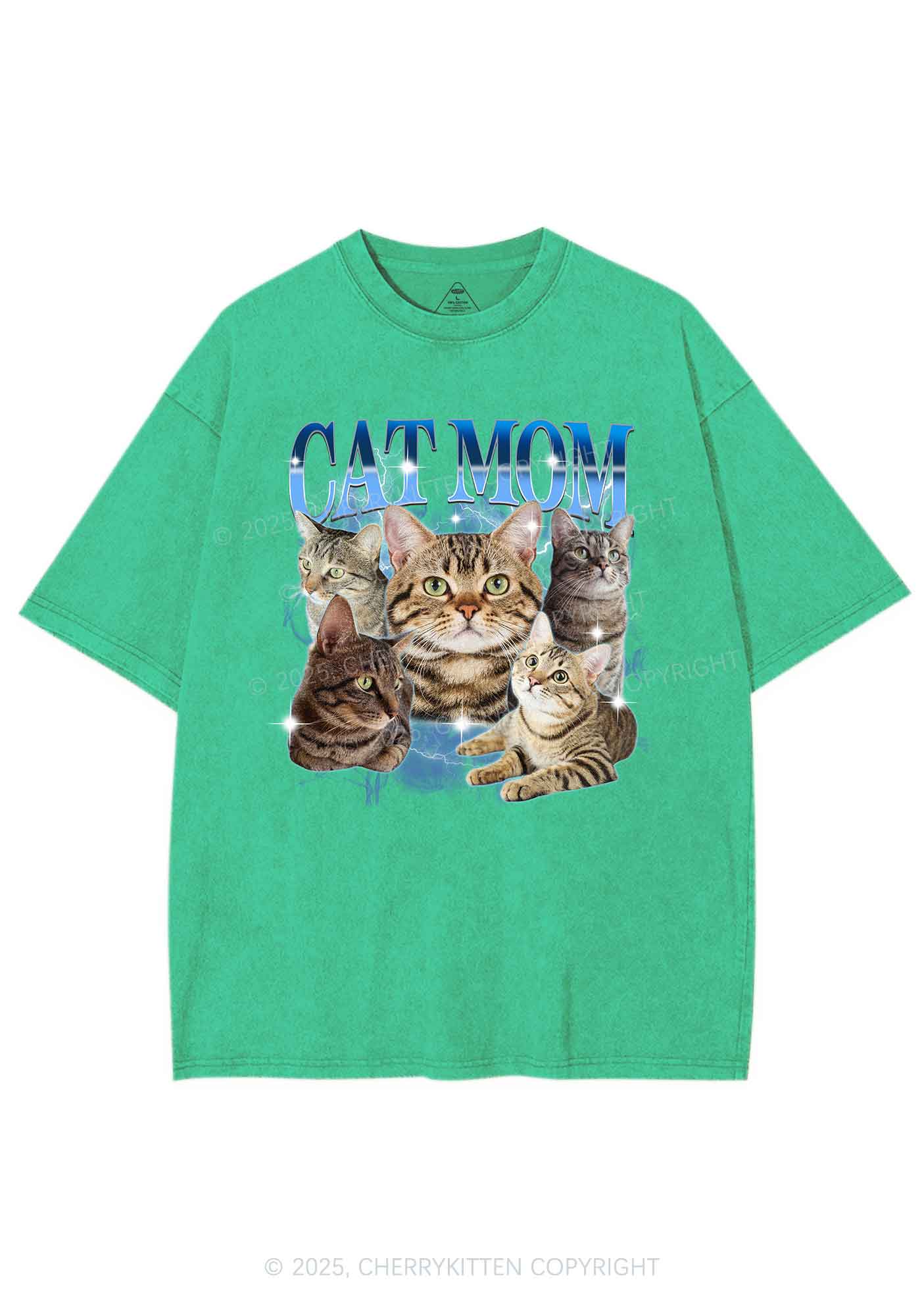 Custom Photo Cat Mom Y2K Shirts Washed Tee Cherrykitten - Image 8