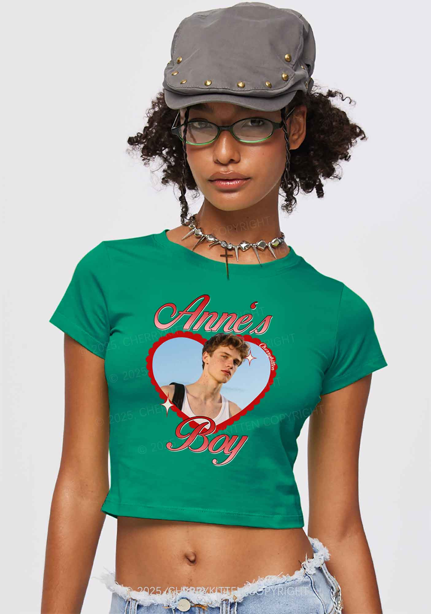Custom Photo Heart Graphic Y2K Valentine's Day Baby Tee Cherrykitten - Image 3