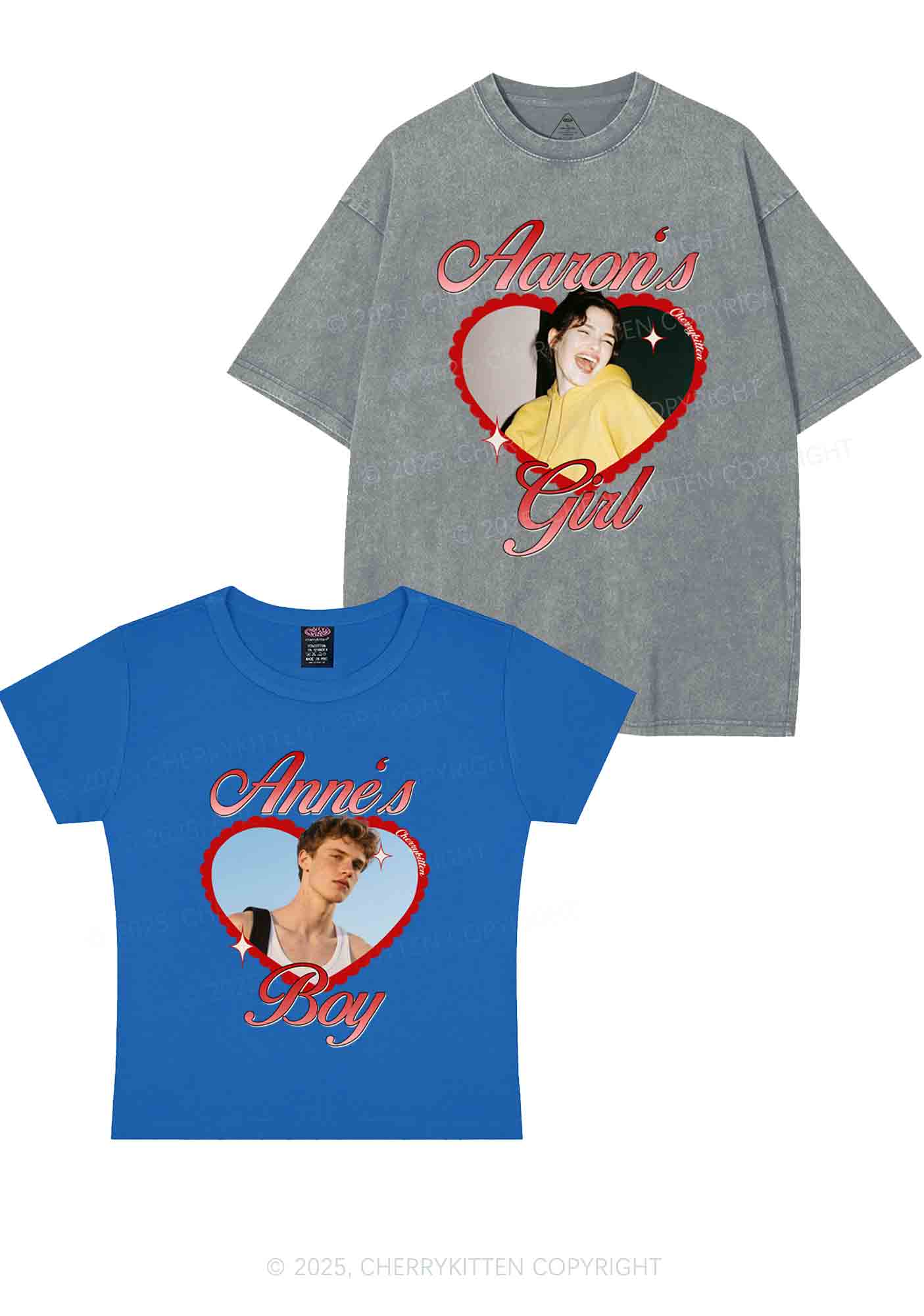 Custom Photo Heart Graphic Y2K Valentine's Day Couple Shirt Cherrykitten - Image 10