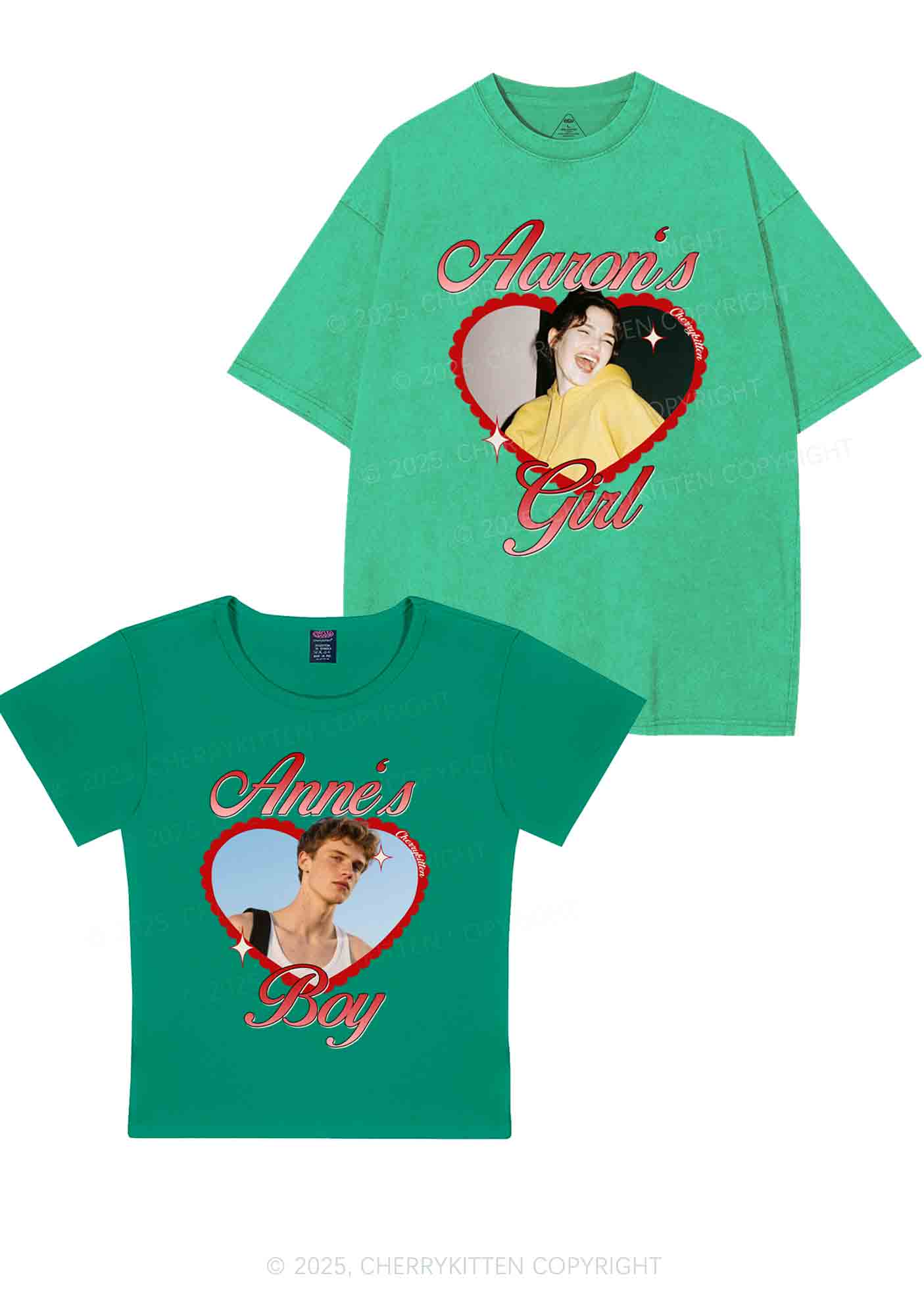 Custom Photo Heart Graphic Y2K Valentine's Day Couple Shirt Cherrykitten - Image 12