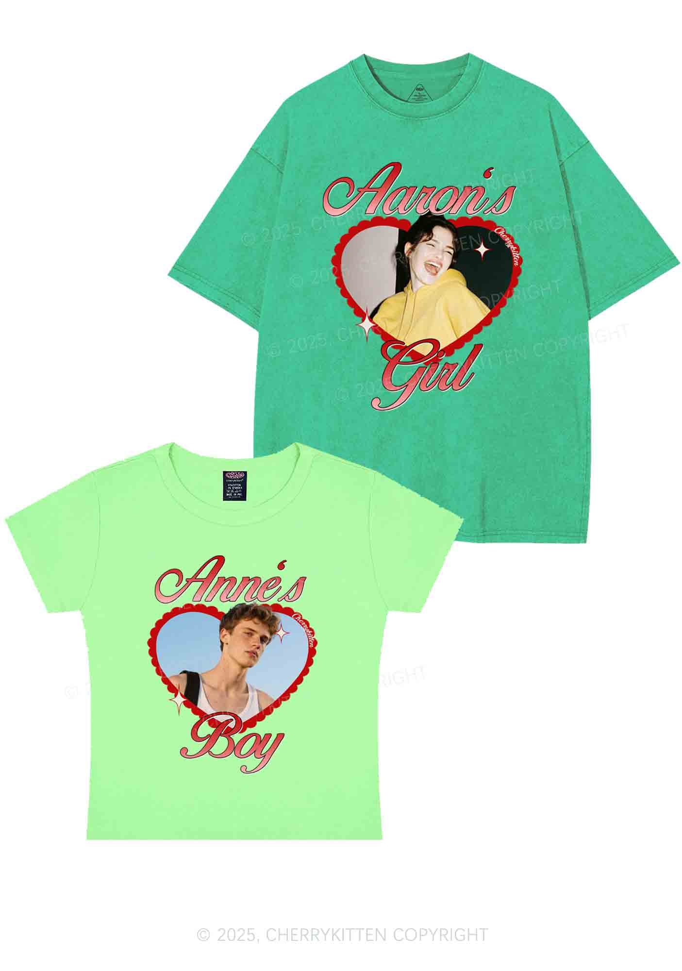 Custom Photo Heart Graphic Y2K Valentine's Day Couple Shirt Cherrykitten - Image 13