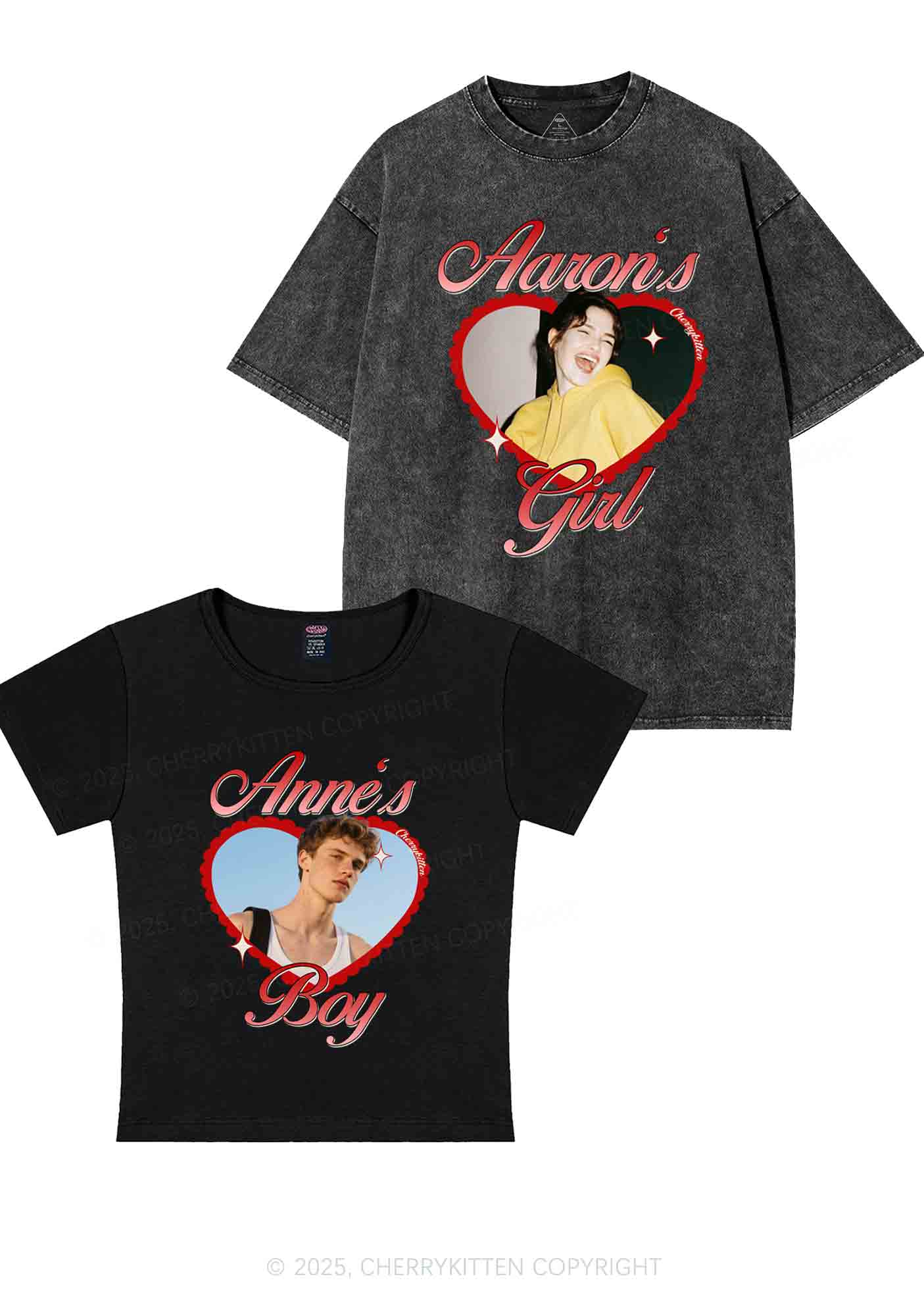 Custom Photo Heart Graphic Y2K Valentine's Day Couple Shirt Cherrykitten - Image 4