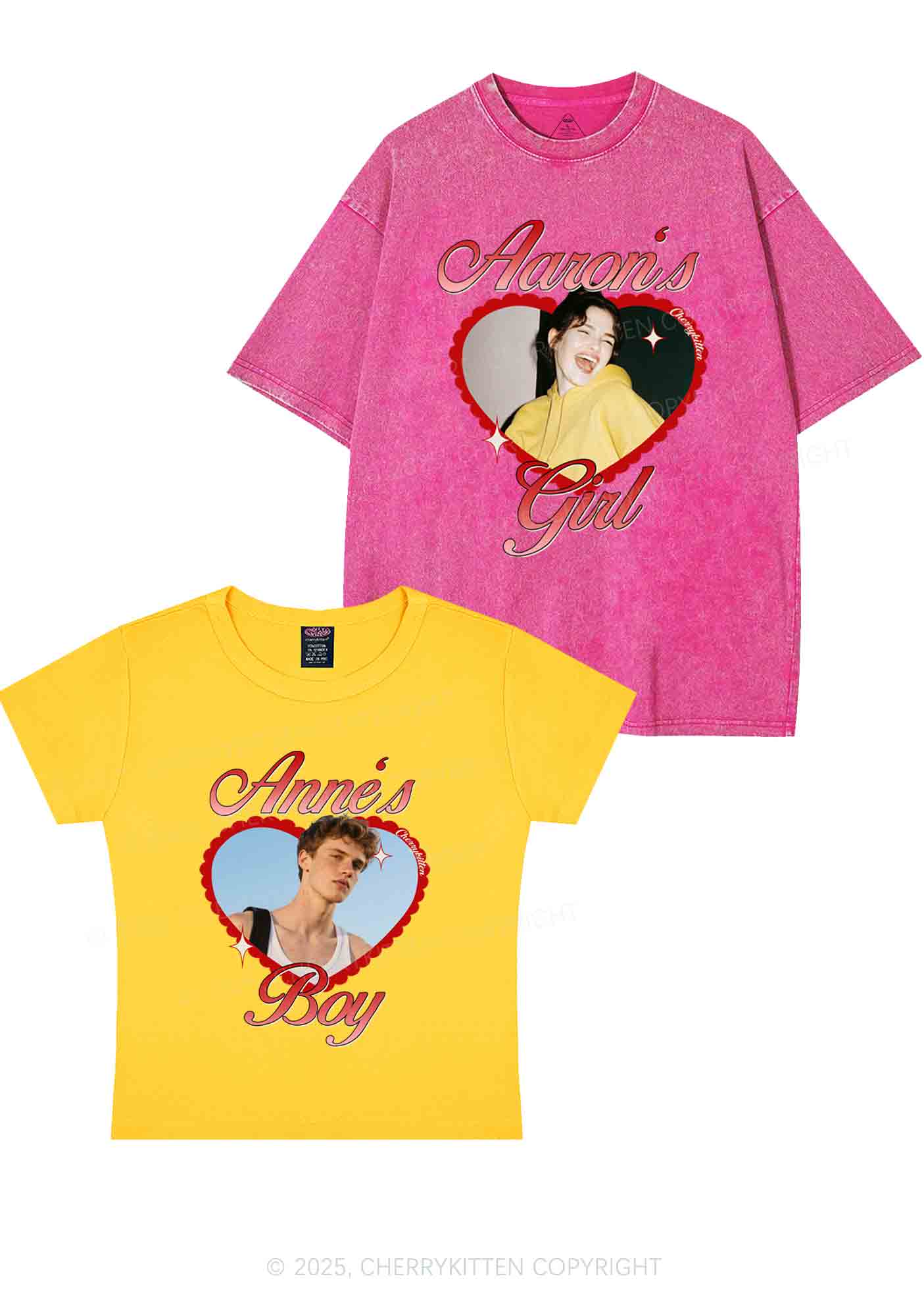 Custom Photo Heart Graphic Y2K Valentine's Day Couple Shirt Cherrykitten - Image 5